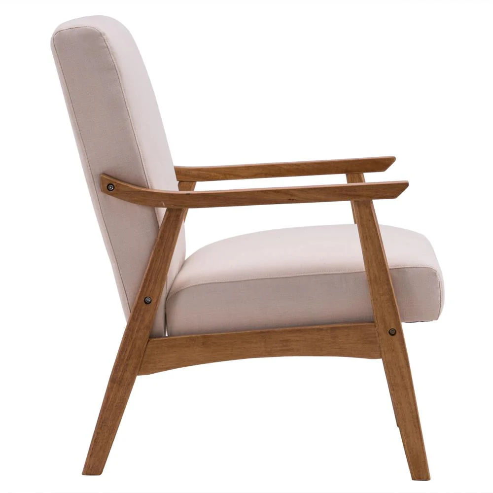 Ktaxon Mid - Century Modern Arm Chair with Solid Wood Frame, Lounge Chair Club Chair, Beige