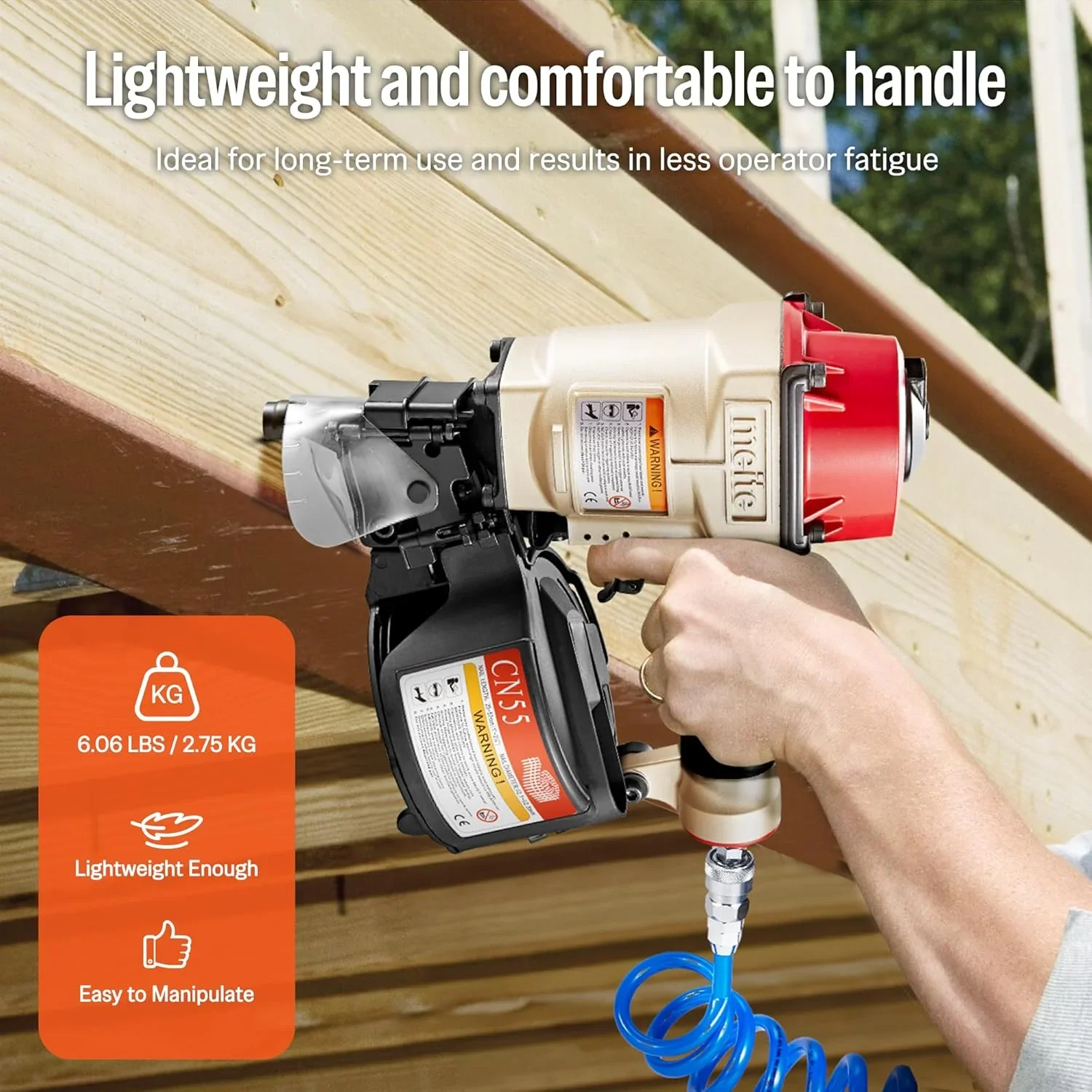 MEITE CN55 Pneumatic Coil Siding Nailer 15 Degree 1 to 2-1/4 Length Coil Nail Gun