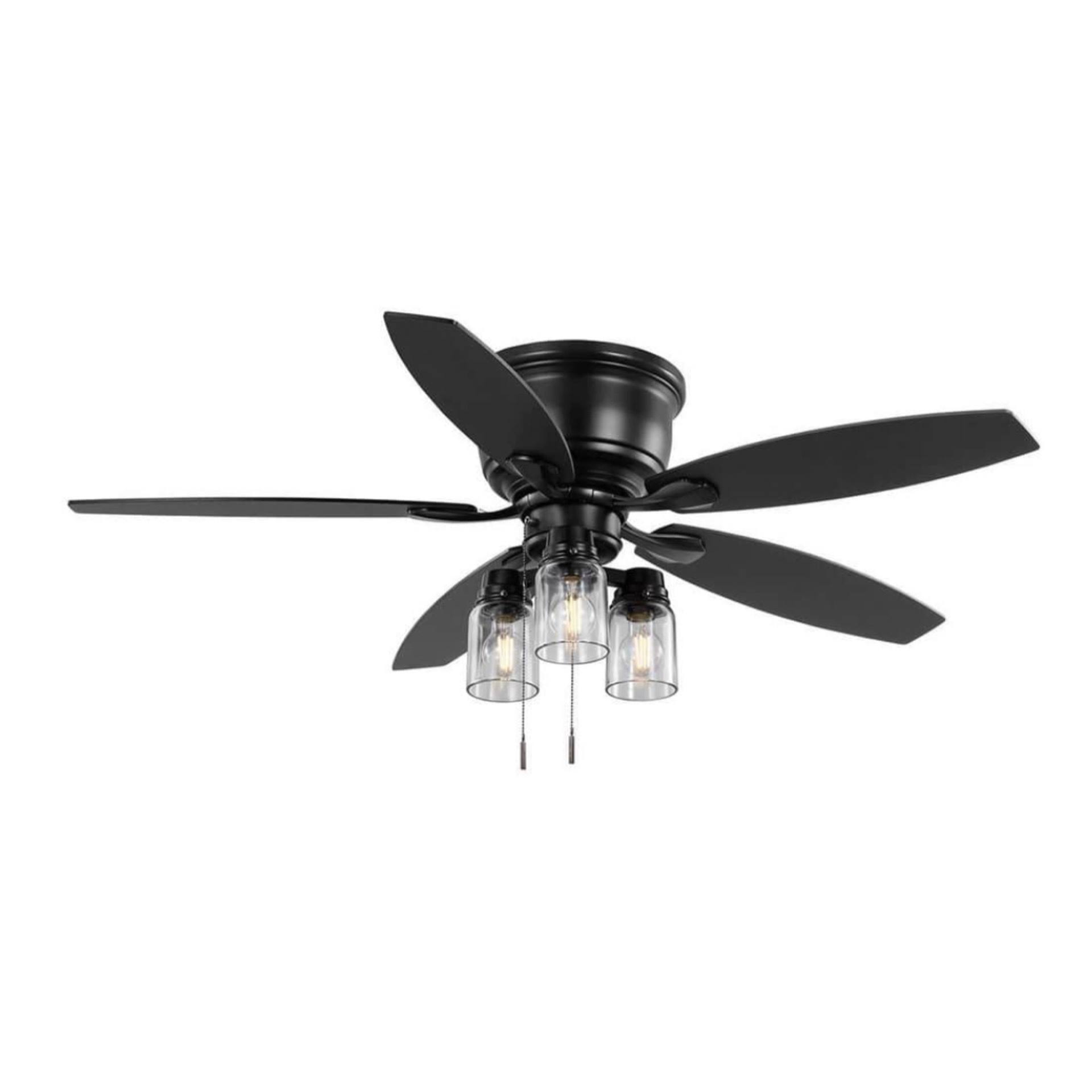 Hampton Bay 52974 Stoneridge 52 in. Indoor/Outdoor LED Matte Black Hugger Ceiling Fan with Light Kit and 5 Reversible Blades Included