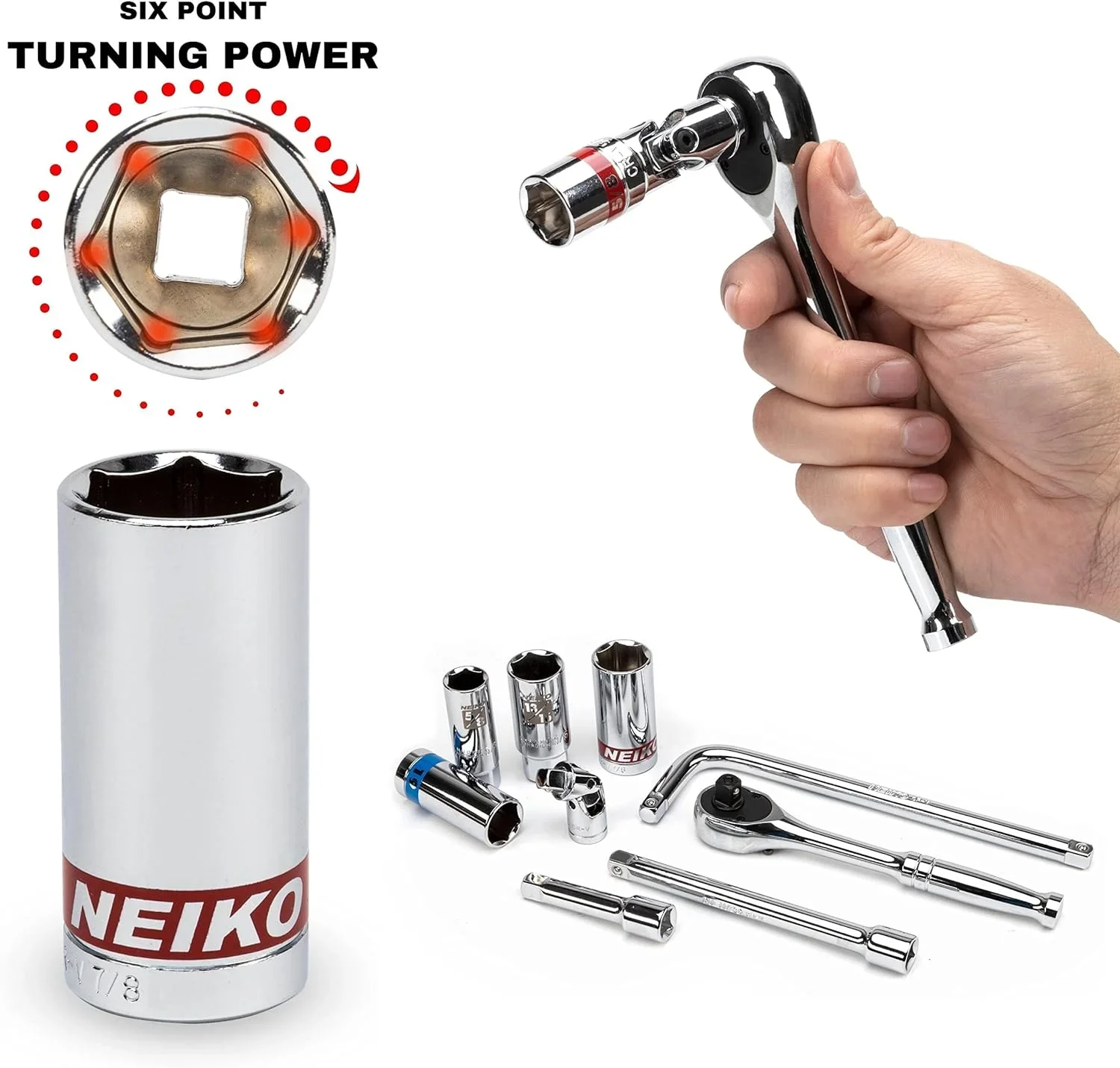 Neiko 02513A 3/8-Inch-Drive Ratchet and Socket Set, 53-Piece, Standard and Deep SAE Sizes 5/16 to 7/8, Made with CrV Steel
