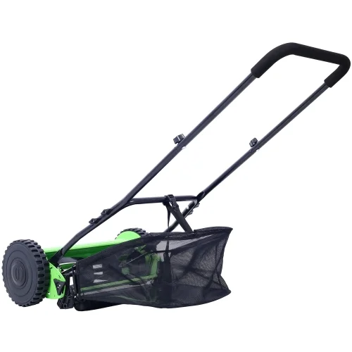 14-Inch Push Reel Lawn Mower, 5-Blade with Grass Catcher, Adjustable Height, Manual, Green - Image 4