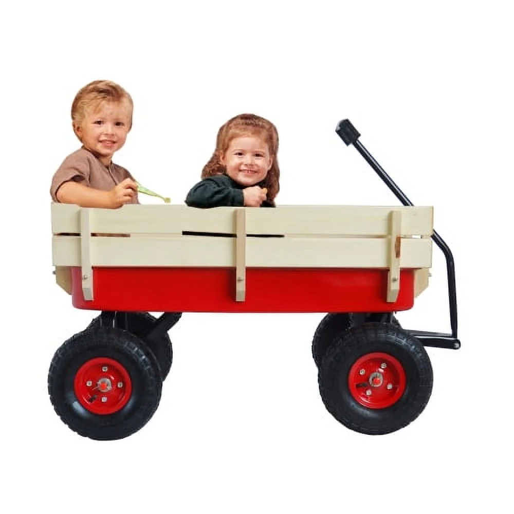 CLEARANCE! Outdoor Sport Red Wagon All Terrain Pulling w/Removable Wooden Side Panels Air Tires Big Foot Panel Wagon 330 lbs. Weight Capacity Sturdy All Steel Wagon Bed Kids' Pull-Along Wagons (Red)(176 lbs/Red) - Image 6