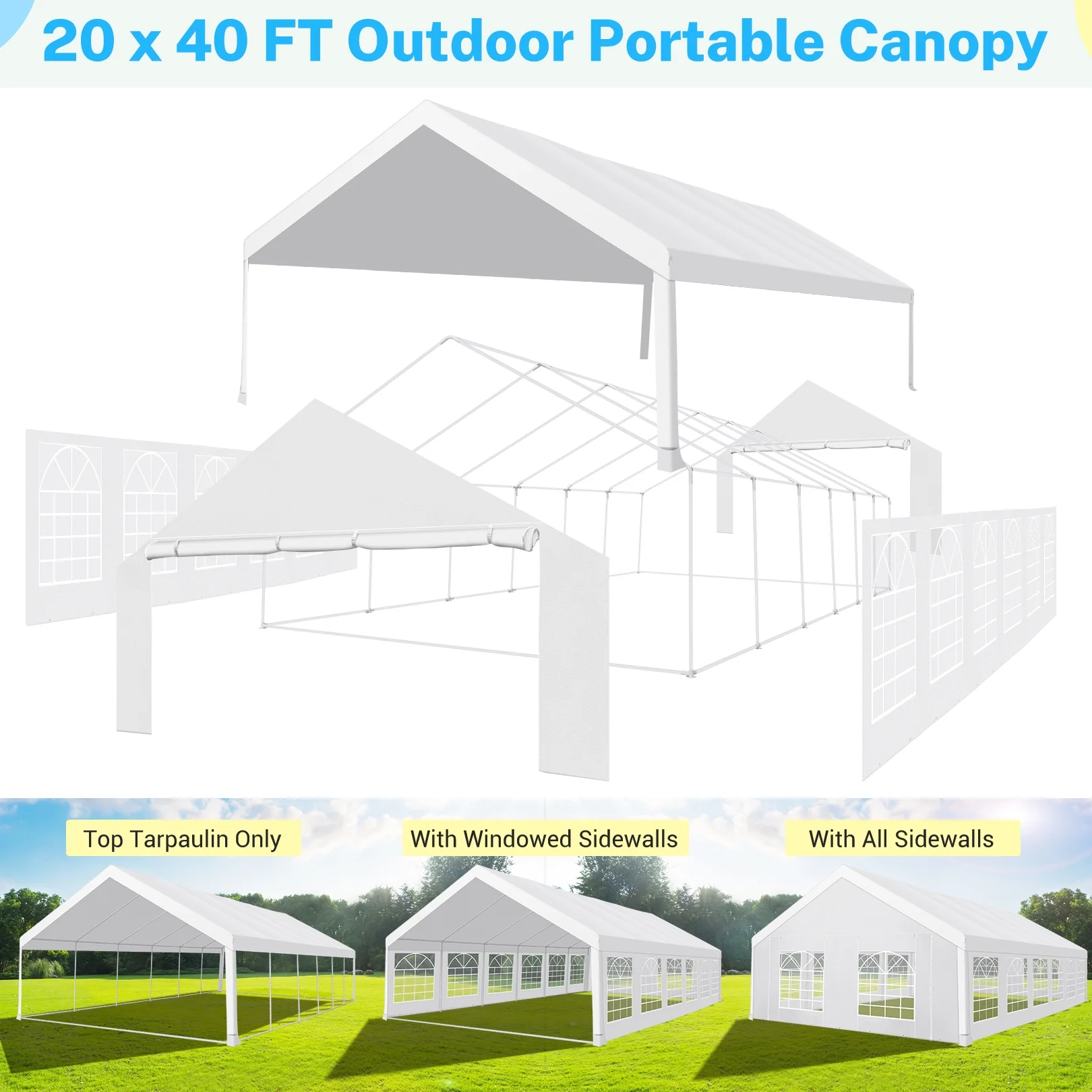20'x 40' Large Heavy Duty Outdoor Canopy Party Tent Carport, Upgraded Wedding Event Shelter Gazebo with 8 Removable Sidewalls, Big Tent for Birthday Party, Outdoor Event, Wedding, White(20 x 40/White(WIth a six-month warranty)) - Image 6