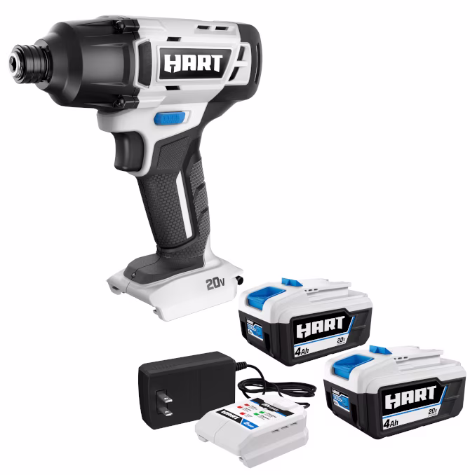 HART 20-Volt Cordless 1/4�� Hex Impact Driver 2-Pack 4AH Battery Kit Bundle