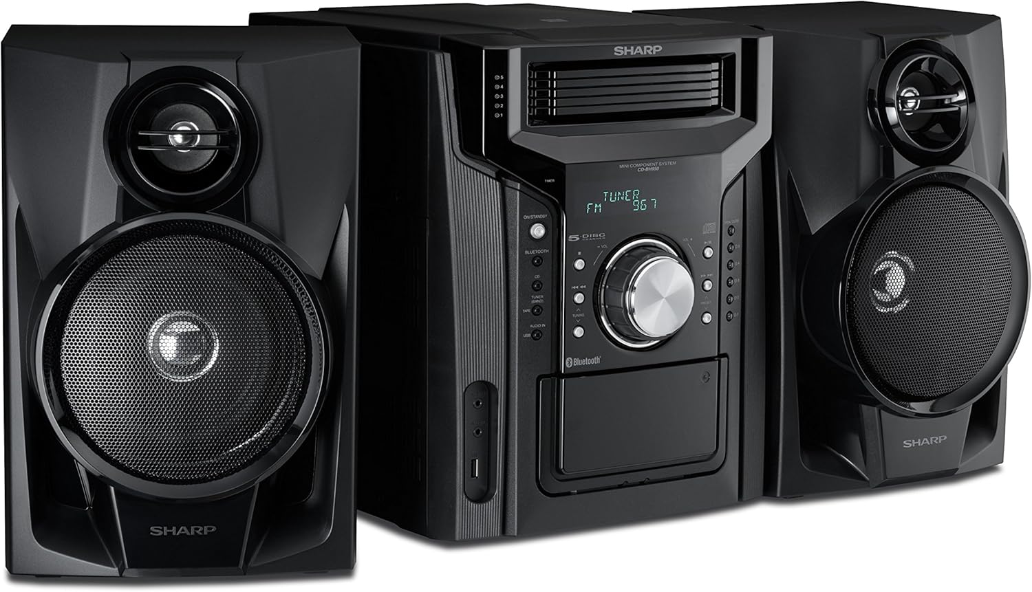 Système d'enceintes mini-étagère CD-BH950 240 W à 5 disques avec lecteur de cassettes et Bluetooth