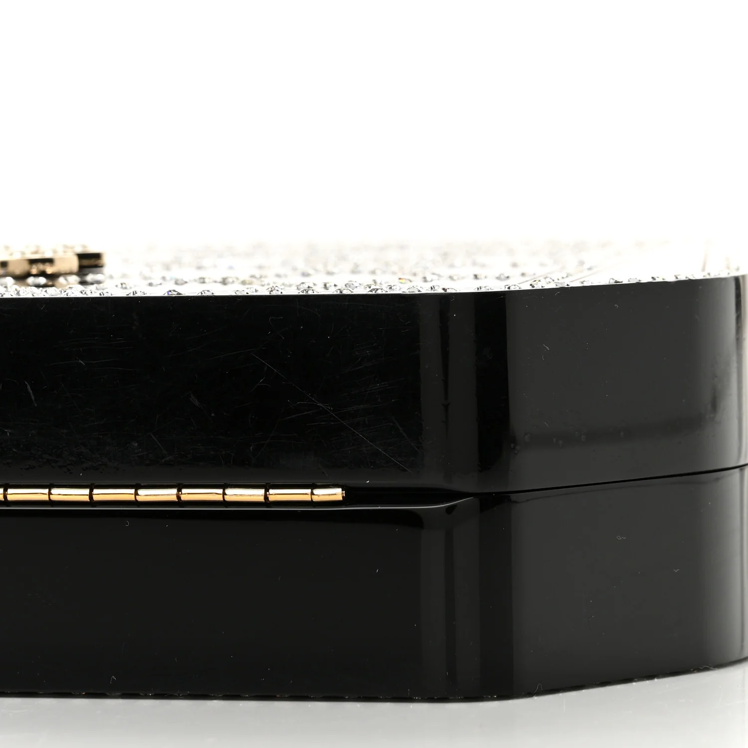 Plexiglass Crystal Quilted Minaudiere Clutch Black White