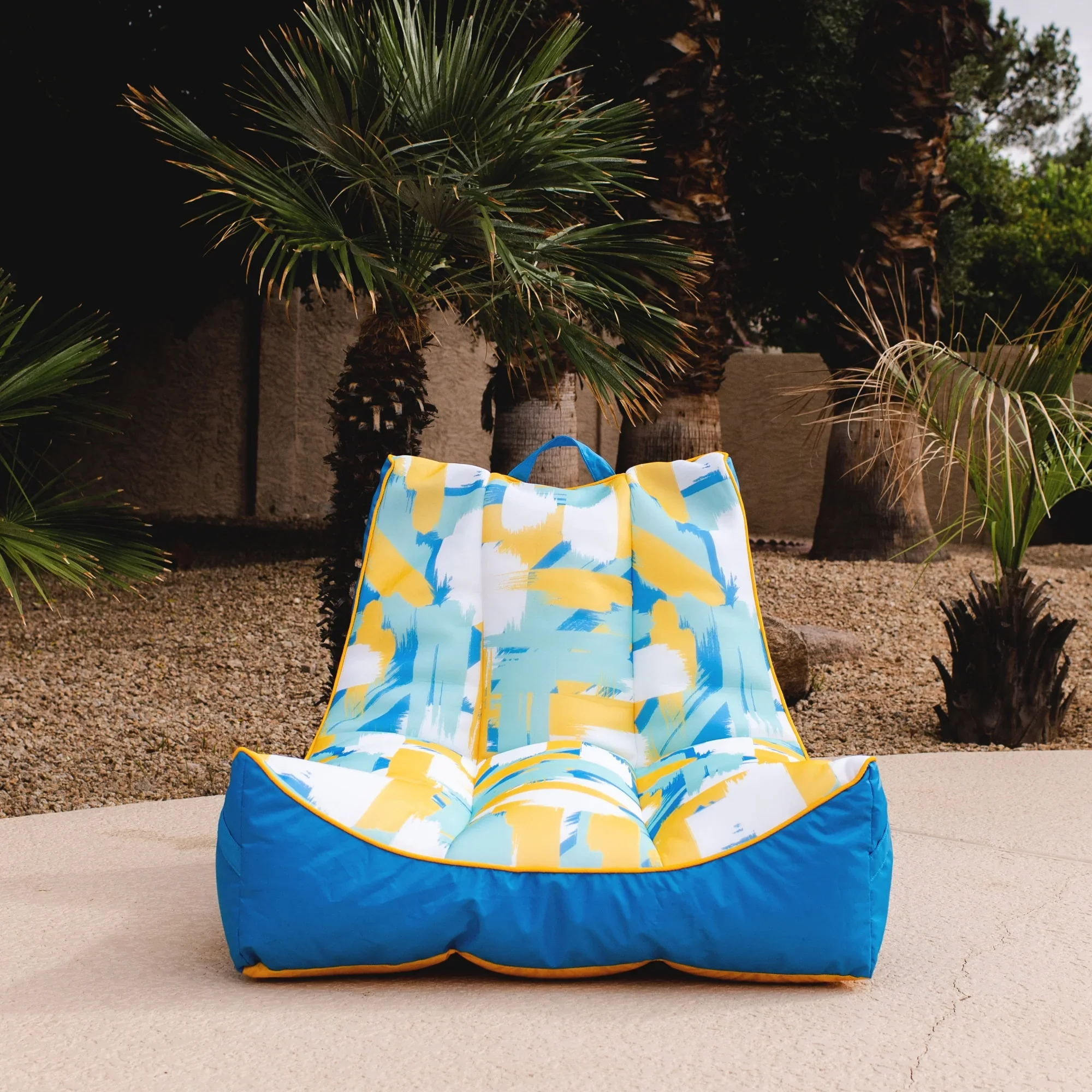 Big Joe Captain's Float No Inflation Needed Pool Lounger with Drink Holder, Tropical Hibiscus Aqua Double Sided Mesh, Quick Draining Fabric, 3 feet