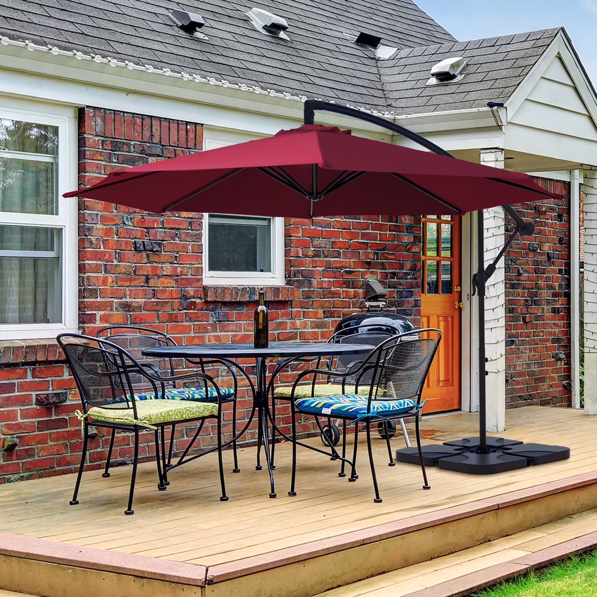 10ft Heavy Duty Patio Hanging Offset Cantilever Patio Umbrella W/ 4-Piece Base Included Included, Beige(Beige) - Image 7