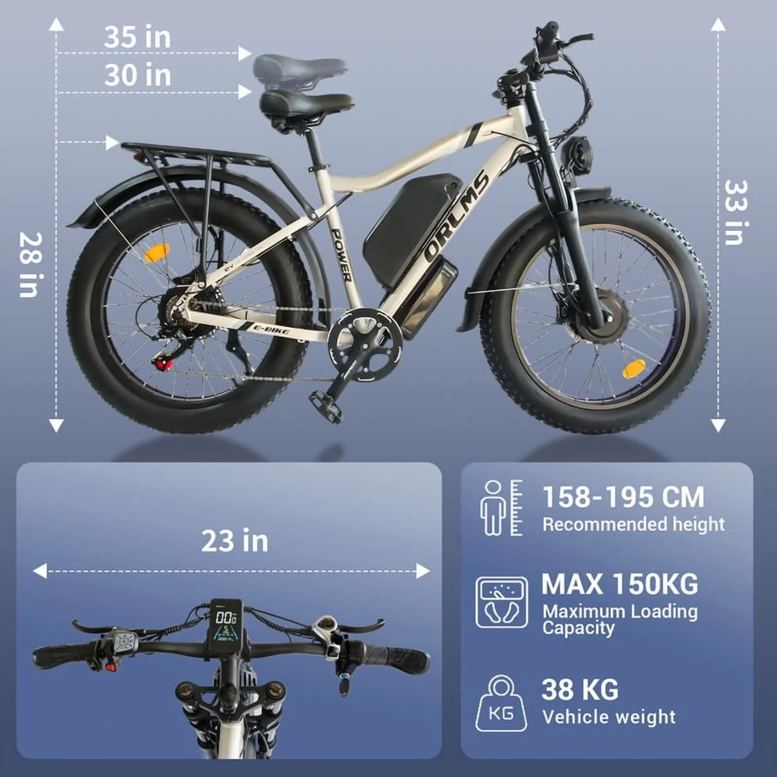 3000W(Peak)Motor 190NM Electric Bike MX500 for Adults,with 52V25Ah Battery e bicycles,24" Fat Tire All-Terrain Electric Bicycle for Adult, Max 37MPH Ebike,7-Speed UL2849(gold) - Image 7