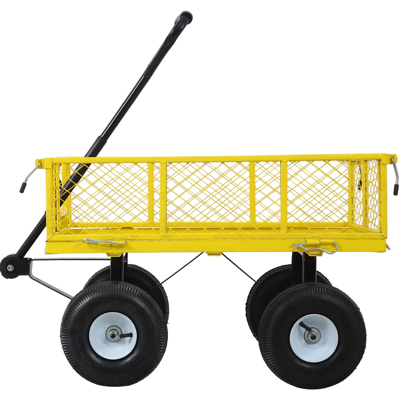 Steel Garden Cart, Heavy-Duty Steel Mesh Utility Garden Wagon with Removable Sides and 9.5" Pneumatic Tires for Outdoor Lawns Yards Farms and Ranches, 550 lb Capacity, Yellow(Yellow) - Image 7