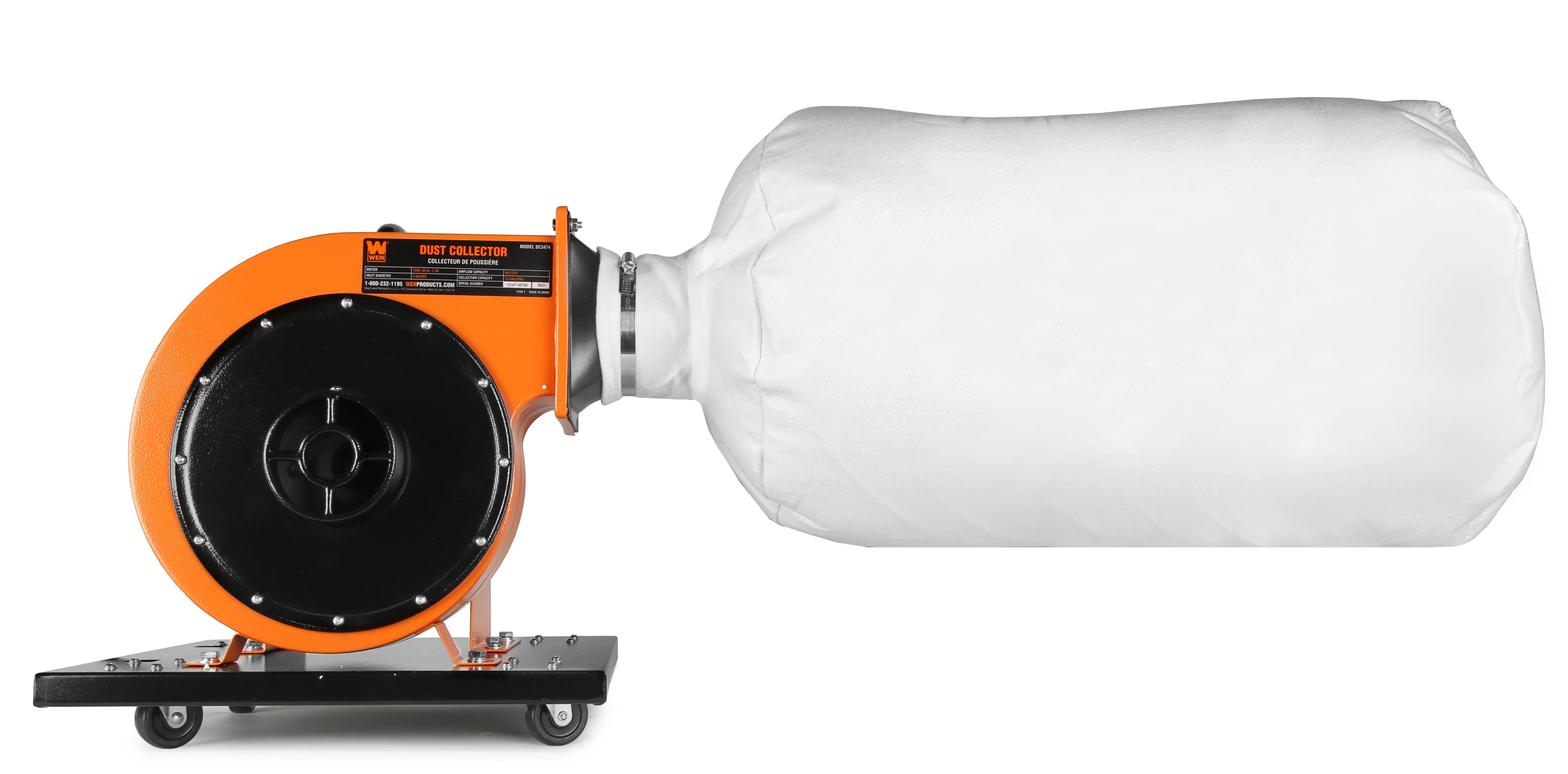 WEN 7.4 - Amp Rolling Dust Collector with Induction Motor, 15 - Gallon Bag and Optional Wall Mount