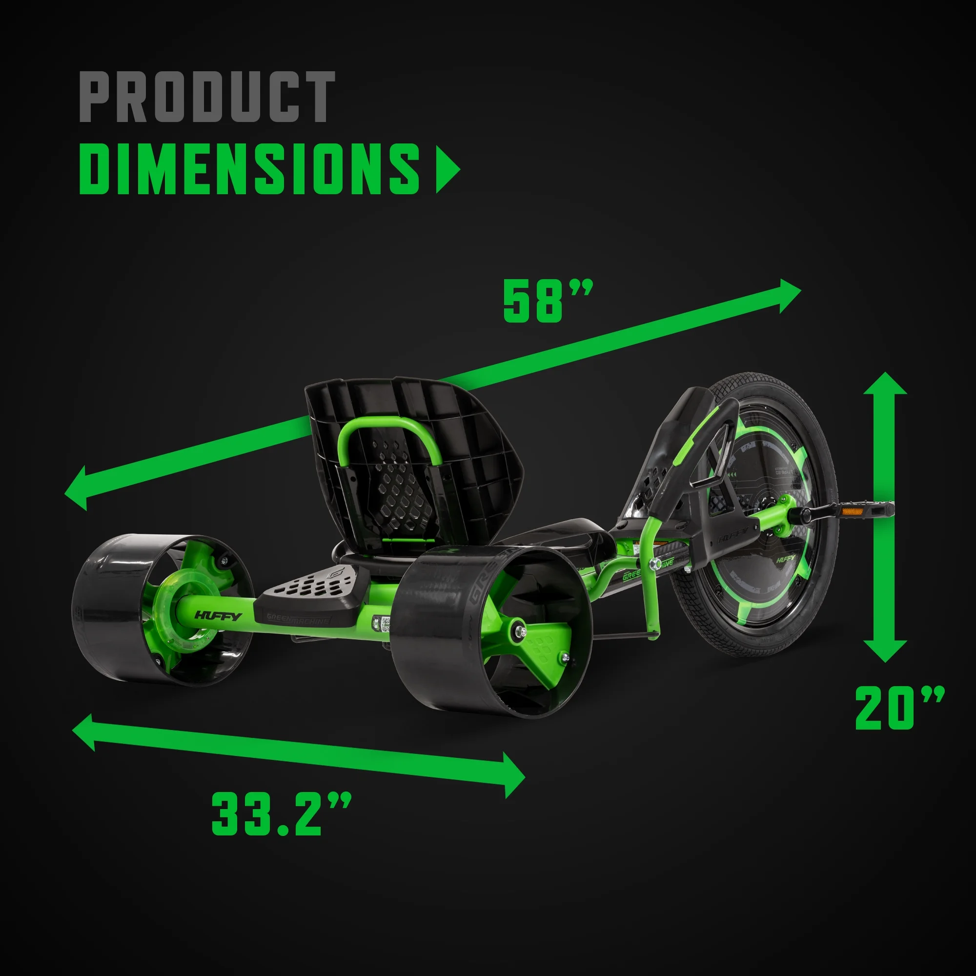 20" Green Machine Drift Trike, Fits Riders Ages 8+ Years, Drift and Spin, Green/Black, Unisex, Kids(20-Inch) - Image 5