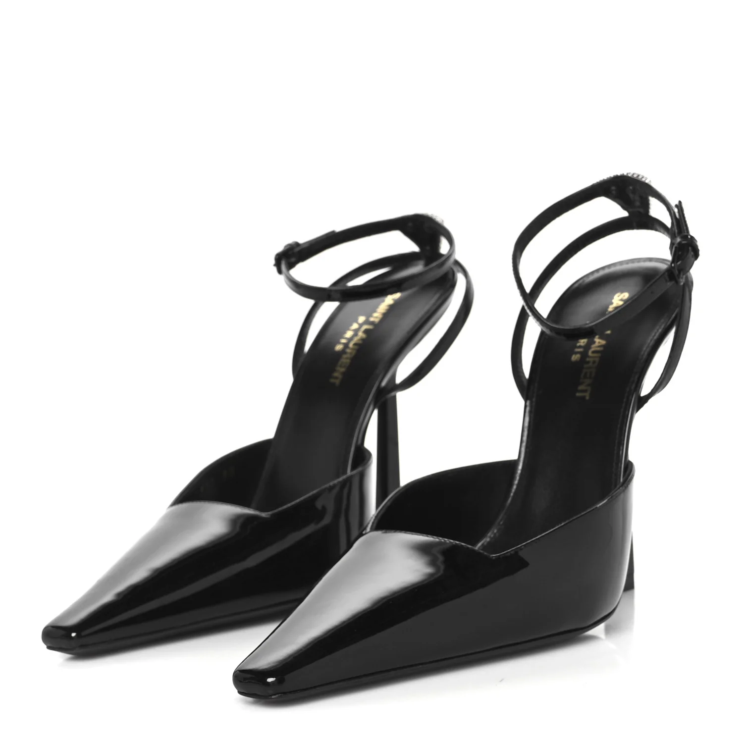 Patent Calfskin Crystal Anouk Pumps 38 Black