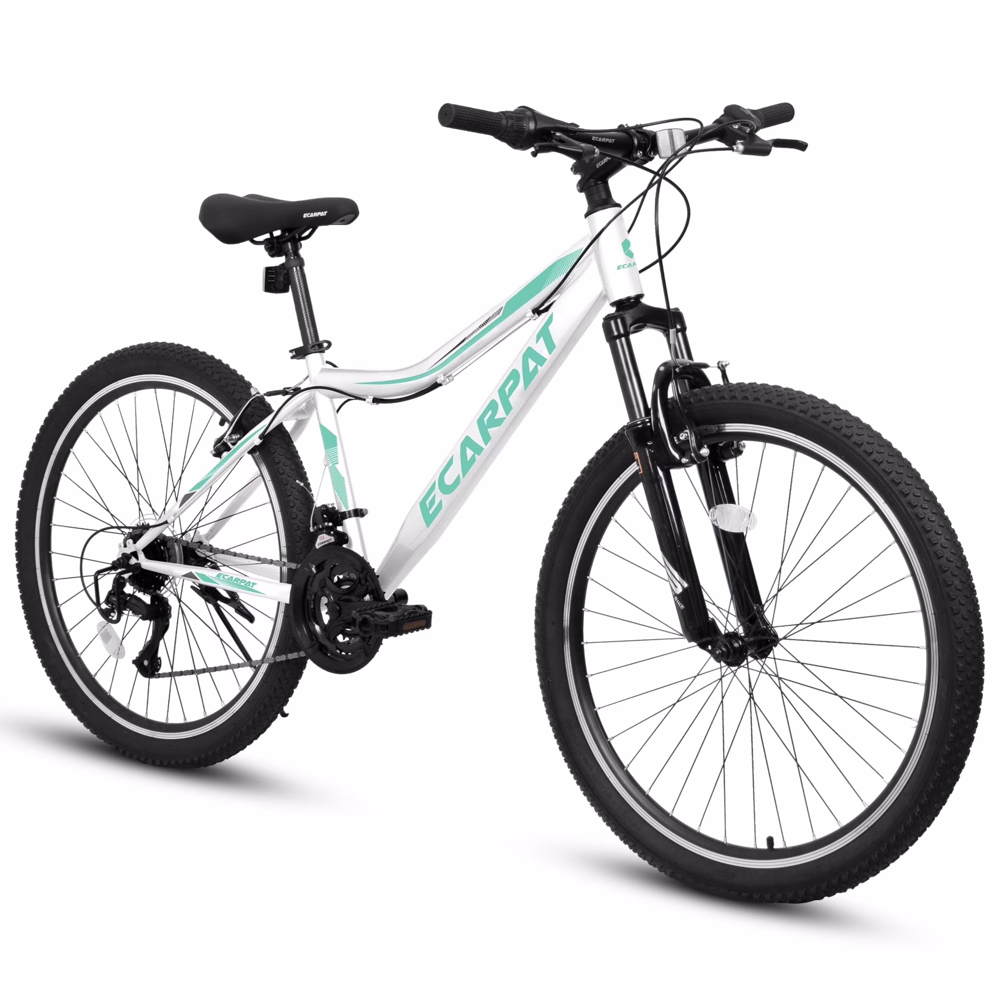 26-Inch Mountain Bike with 21-Speed Twist Shifter, Front Suspension & V-Brakes – White/Purple Commuter Bicycle