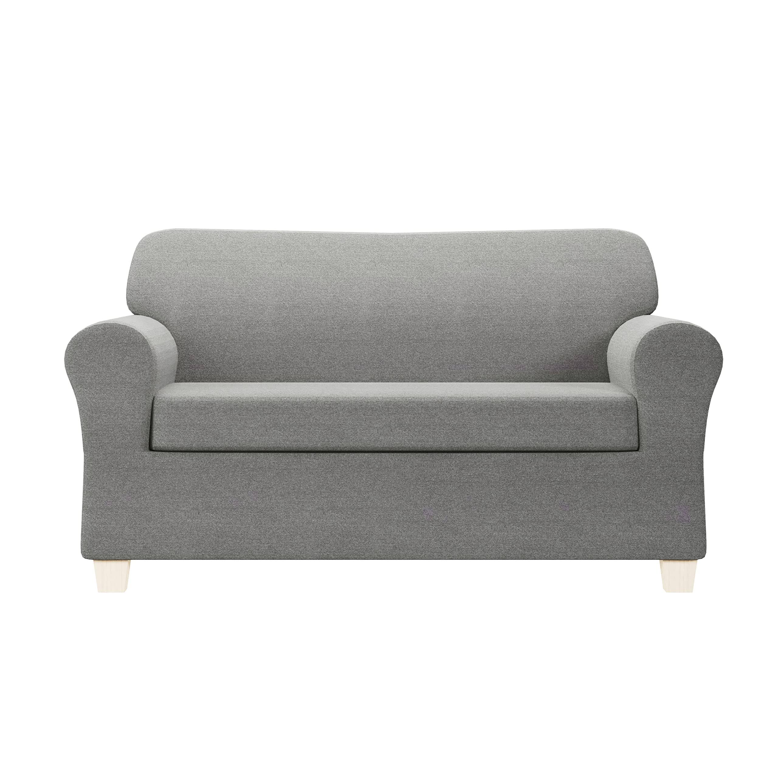 Zenna Home Recycled Cotton 2-Piece Loveseat Slipcover, Black Heather