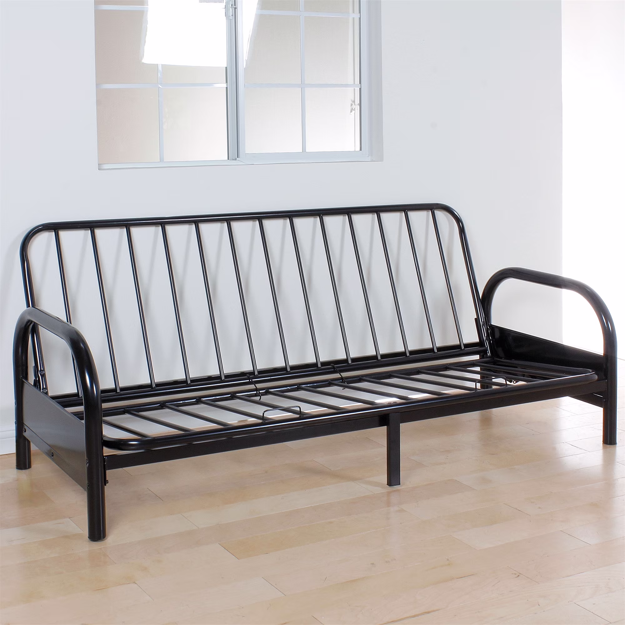 77" Futon Frame Metal Futon Full Size Sofa Bed, Space Save, Black(Black-Full)