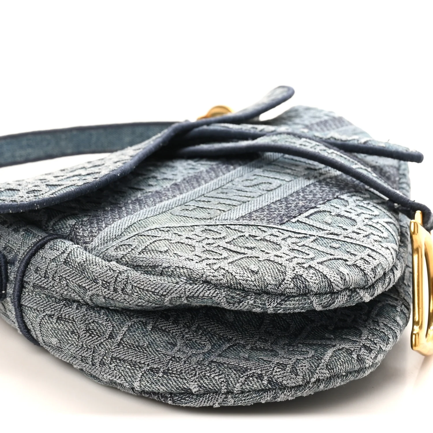 Oblique Embroidered Saddle Bag Denim Blue