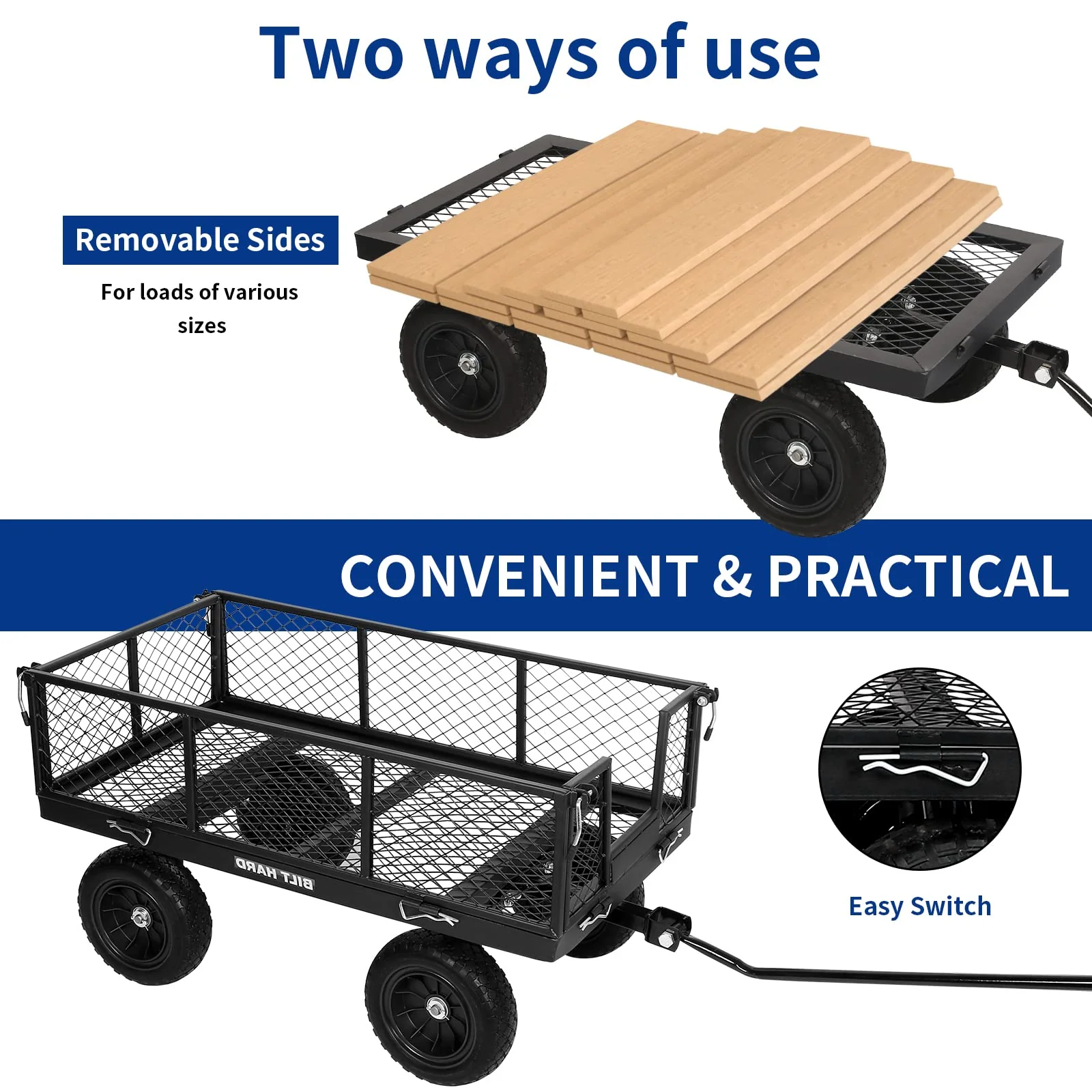 BILT HARD 880 lbs 10 Flat Free Tires Steel Garden Cart