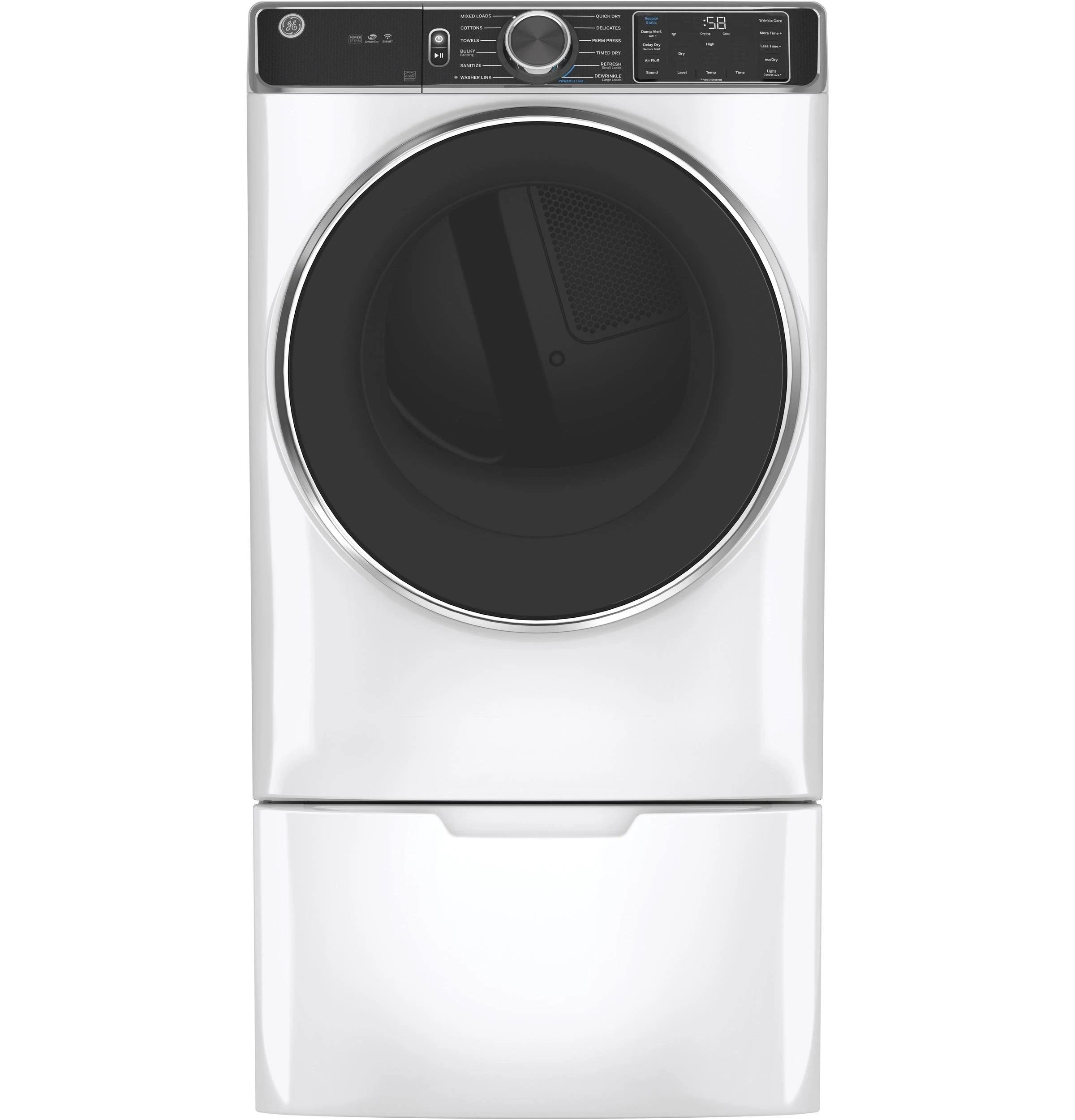 GE 7.8 Cu. ft. Capacity White Smart Front Load Electric Dryer with Steam - GFD85ESSNWW - MadeInUSA