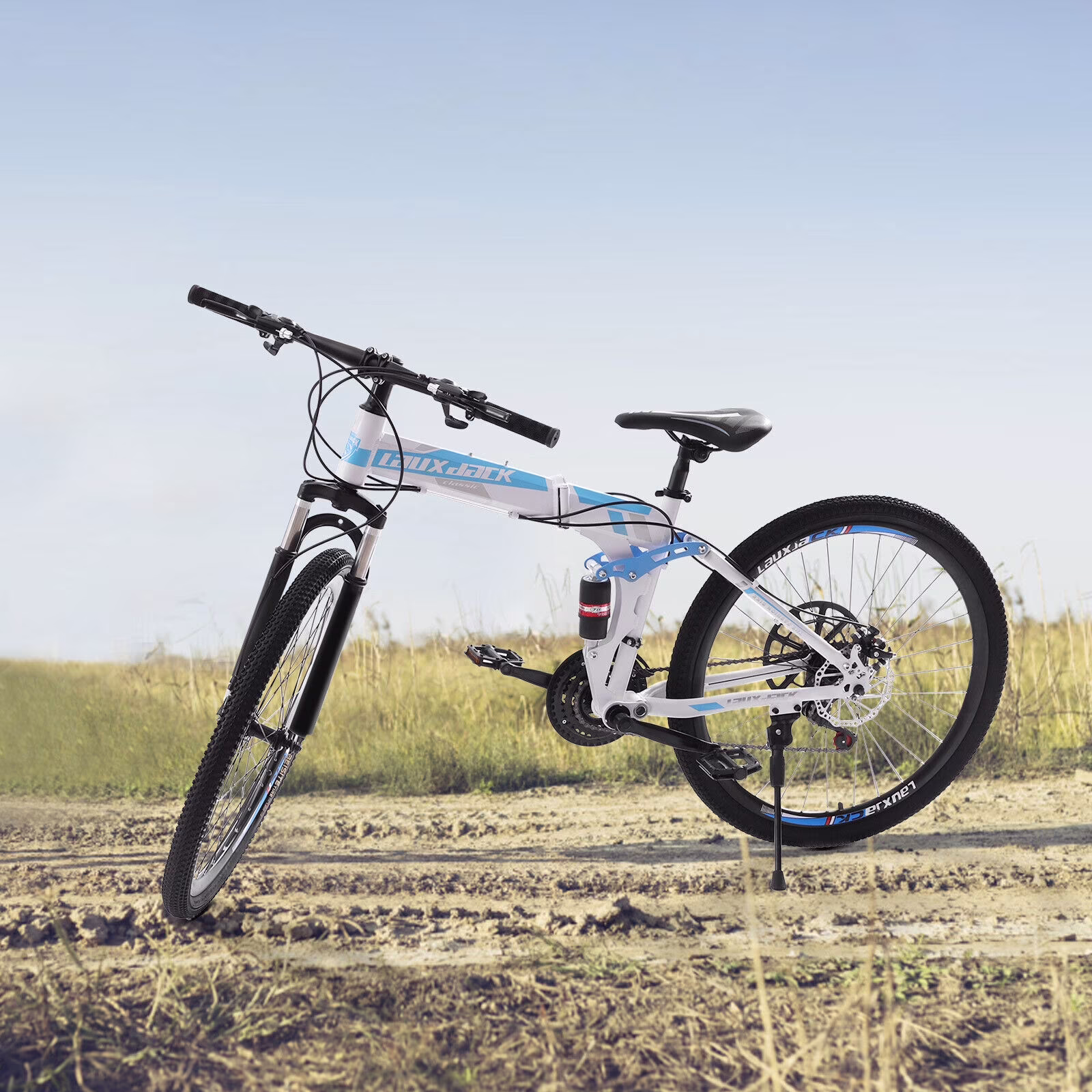26 Folding Mountain Bike with Cup Holder, 220.46lbs Load Capacity, 21-Speed Dual Disc Brake Bike for Adult