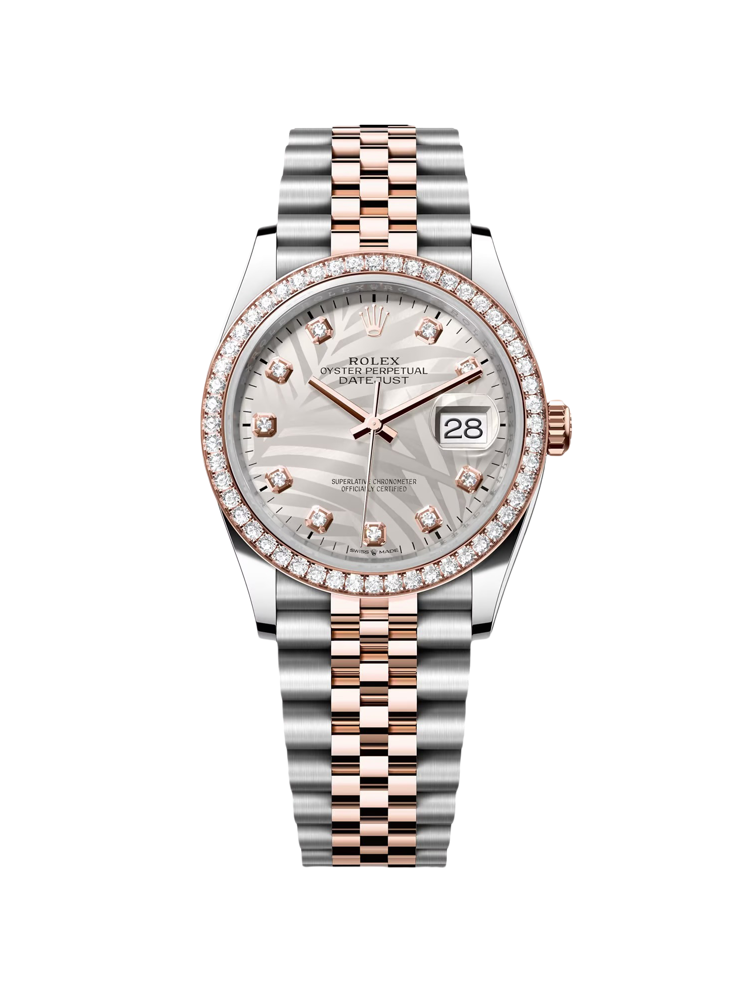 【Super Clone】RLX  Datejust 36mm 126281 Silver Palm Motif Diamond Dial Oyster Bracelet