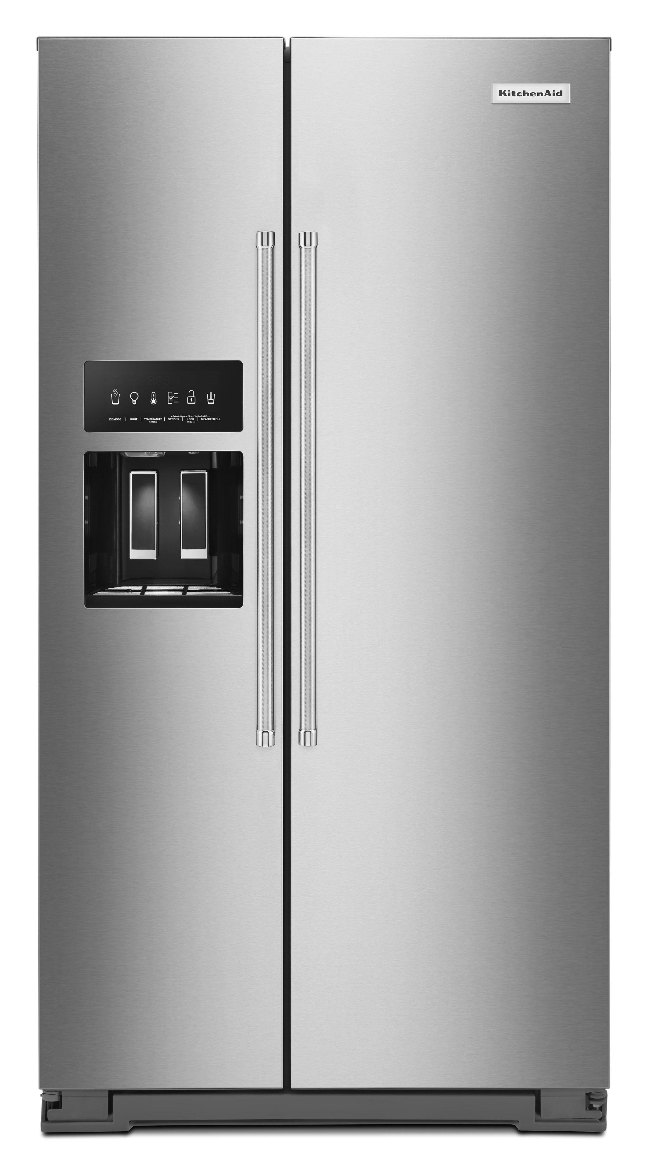 KitchenAid 24.8 Cu. ft. PrintShield Stainless Steel Side-By-Side Refrigerator with Exterior Ice and Water Dispenser - KRSF705HPS