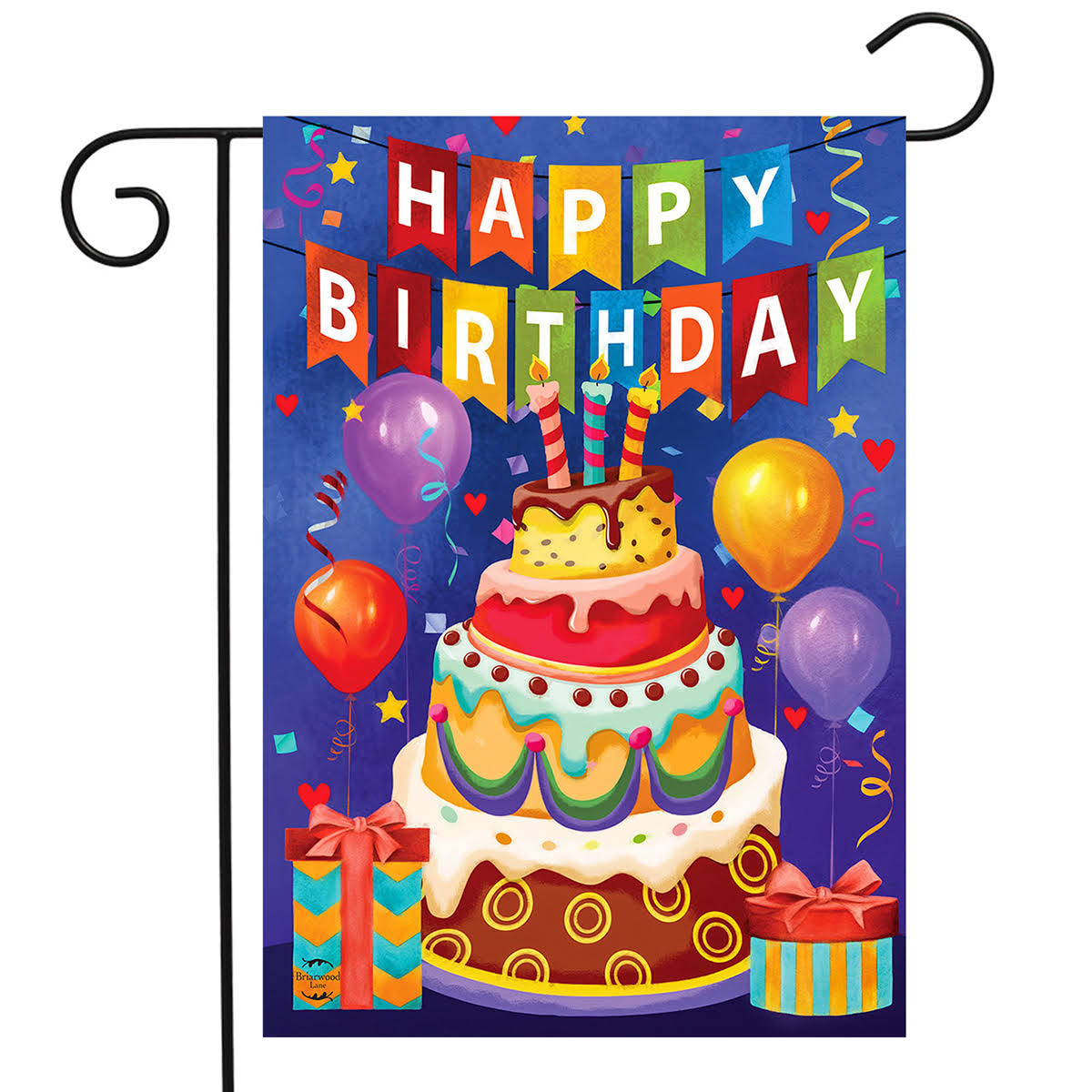 Briarwood Lane Birthday Celebration Garden Flag Balloons Birthday Cake 12.5