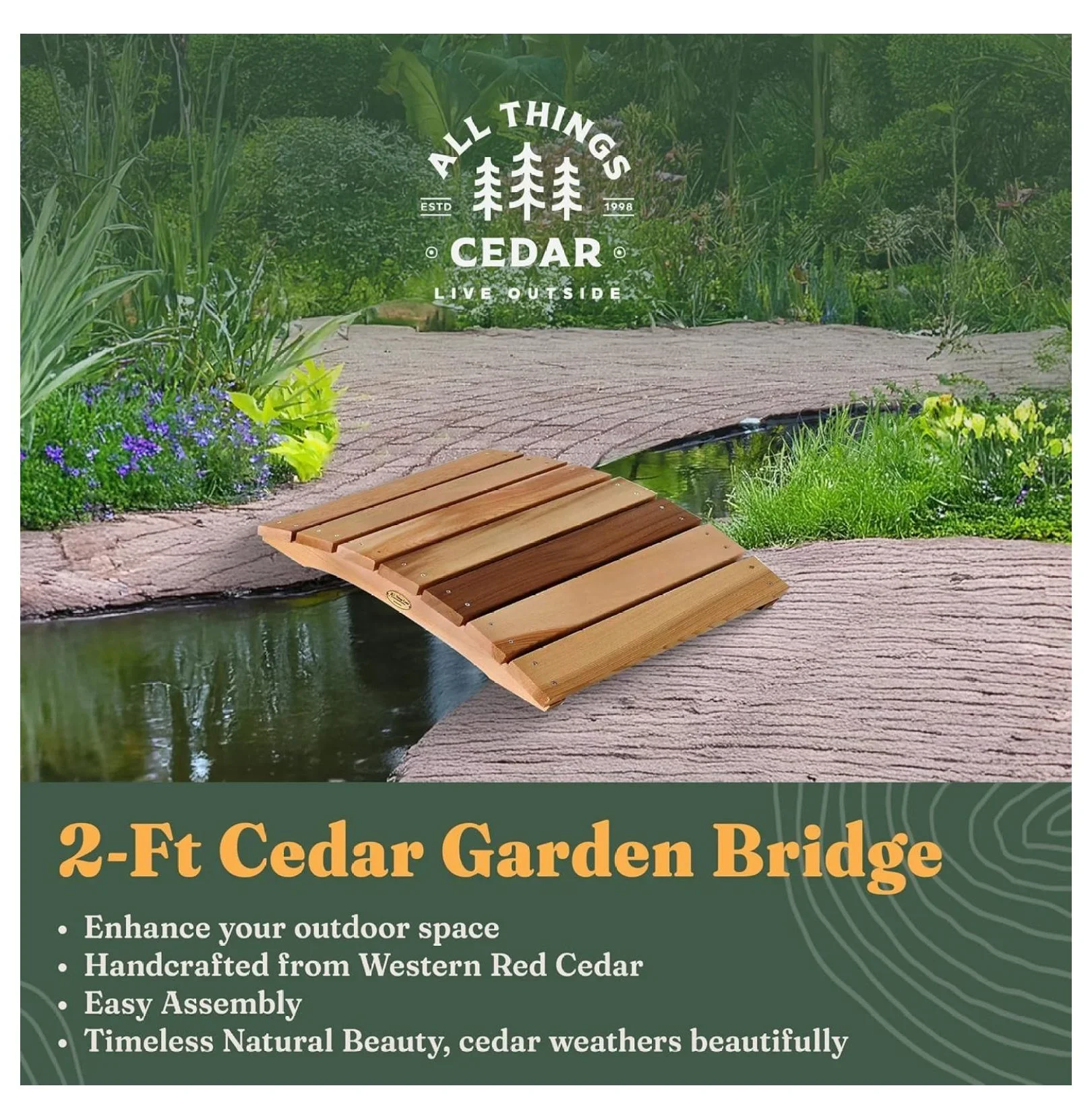 Outdoor Wooden Garden Bridge for Walkway, Backyard Pond, 2��, Natural