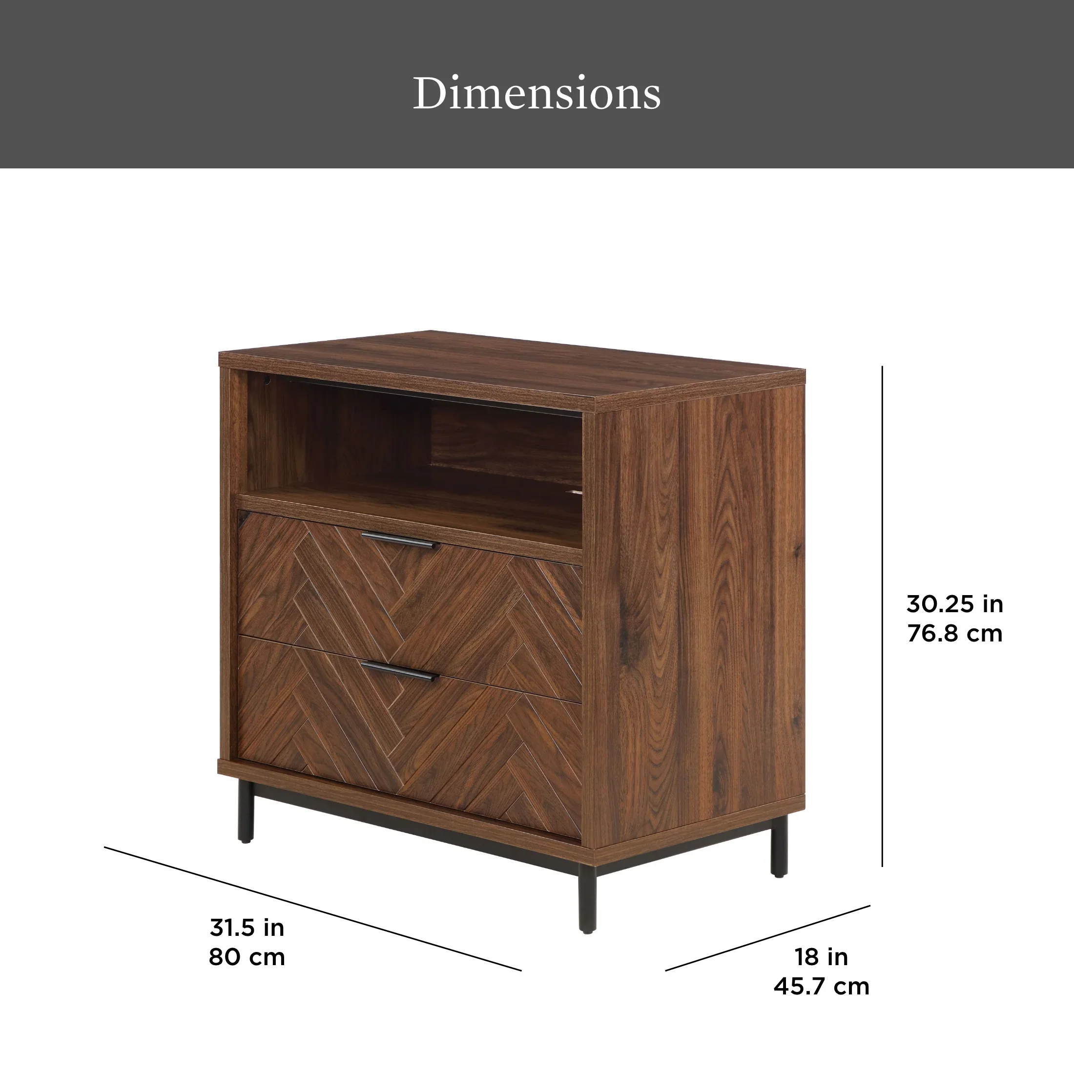 Better Homes & Gardens Wyatt Geo 2-Drawer Nightstand with USB, Walnut Finish