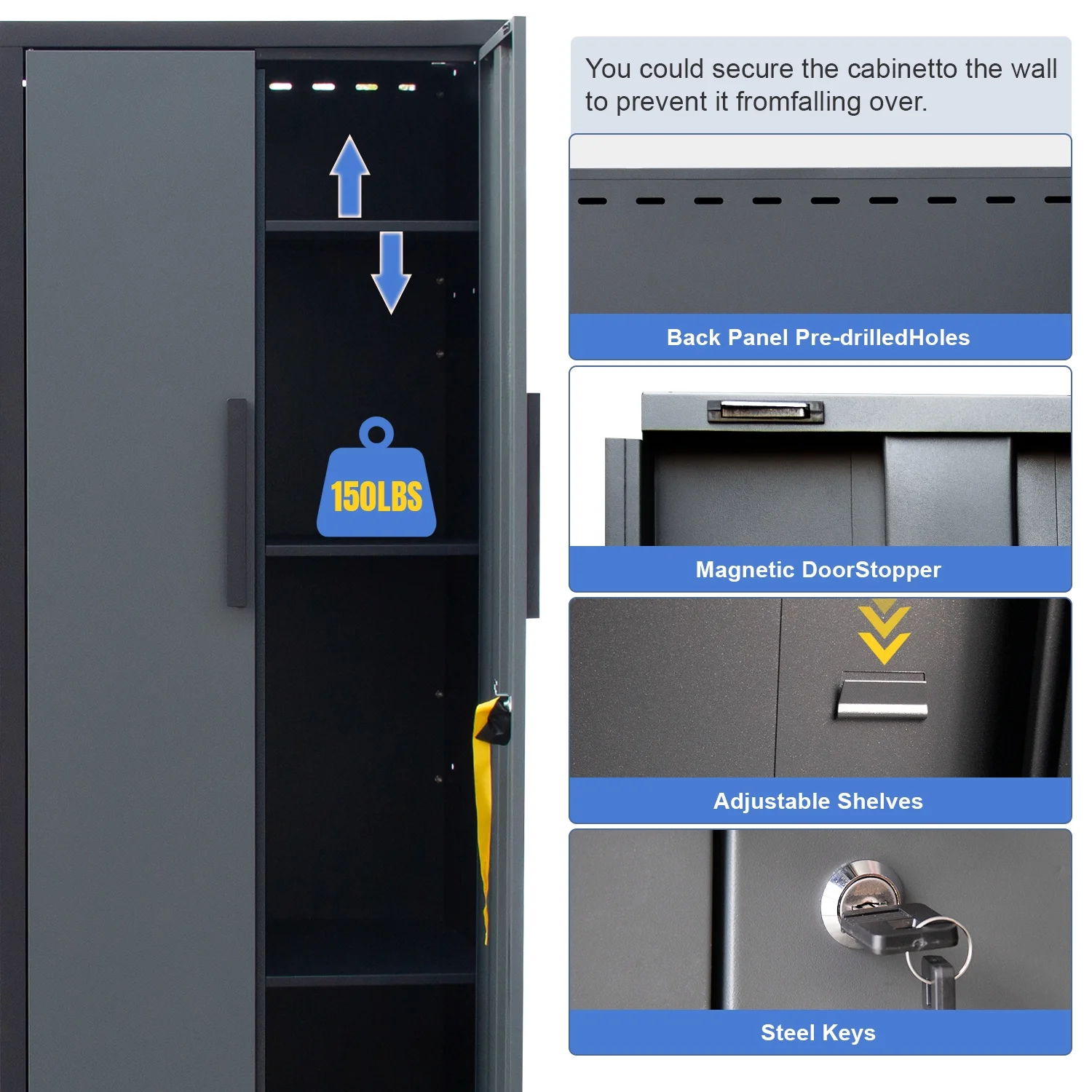 Garage Storage Cabinet System 7-Pcs Workshop Set Metal Garage Cabinets System with Steel Cabinet Drawers, Workbench, Pegboard for Garage Tool Organization(7-Pcs Garage Cabinets) - Image 7