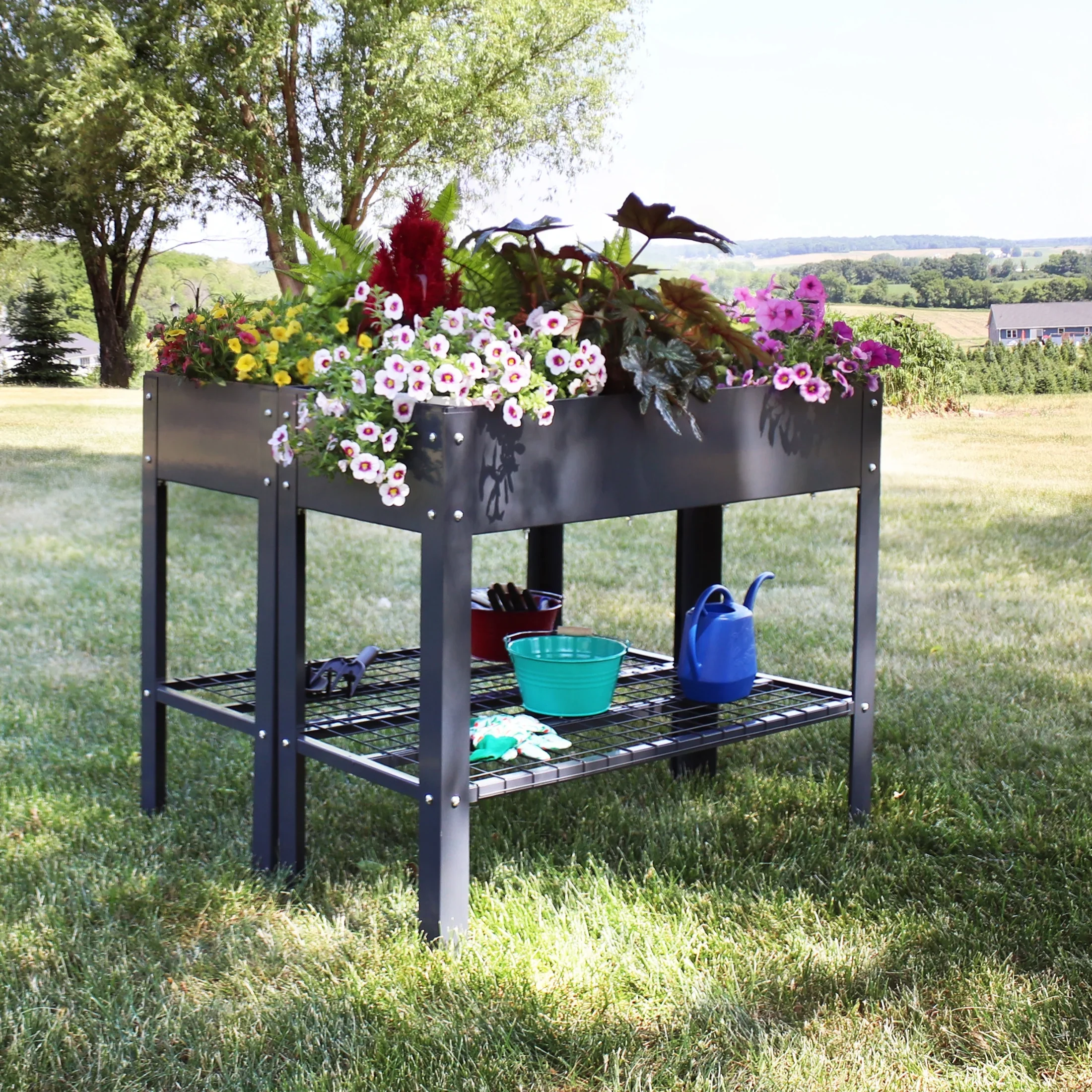 Sunnydaze 35.75 x 16 x 31.75 Black Galvanized Steel Raised Garden Bed, Set of 2