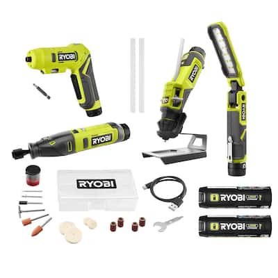 USB Lithium Project Kit with Rotary Tool, Inspection Light, Screwdriver, Glue Pen, (2) 2 Ah Batteries, & Charging Cable
