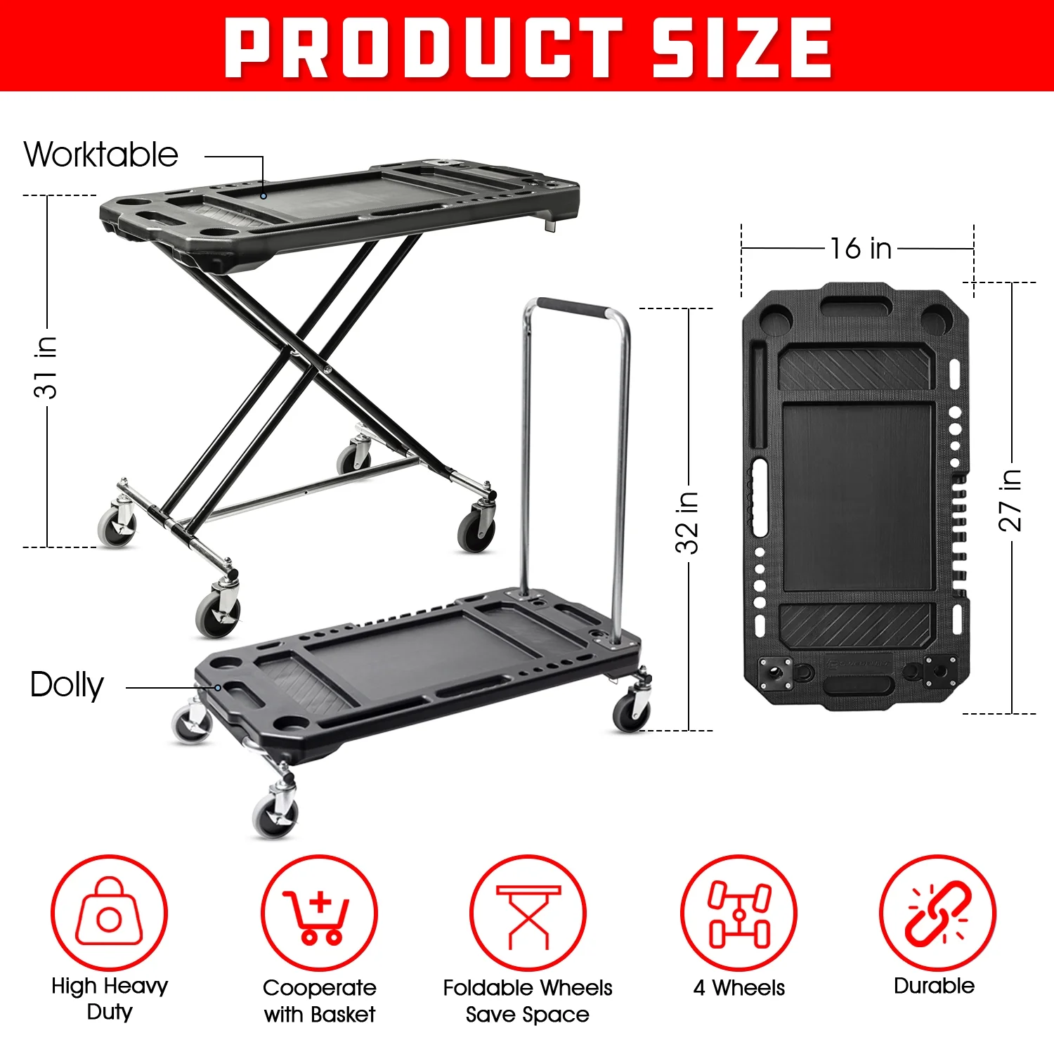 Powerbuilt 3 - in - 1 Heavy - Duty Work Table Dolly Cart - 642928ECE