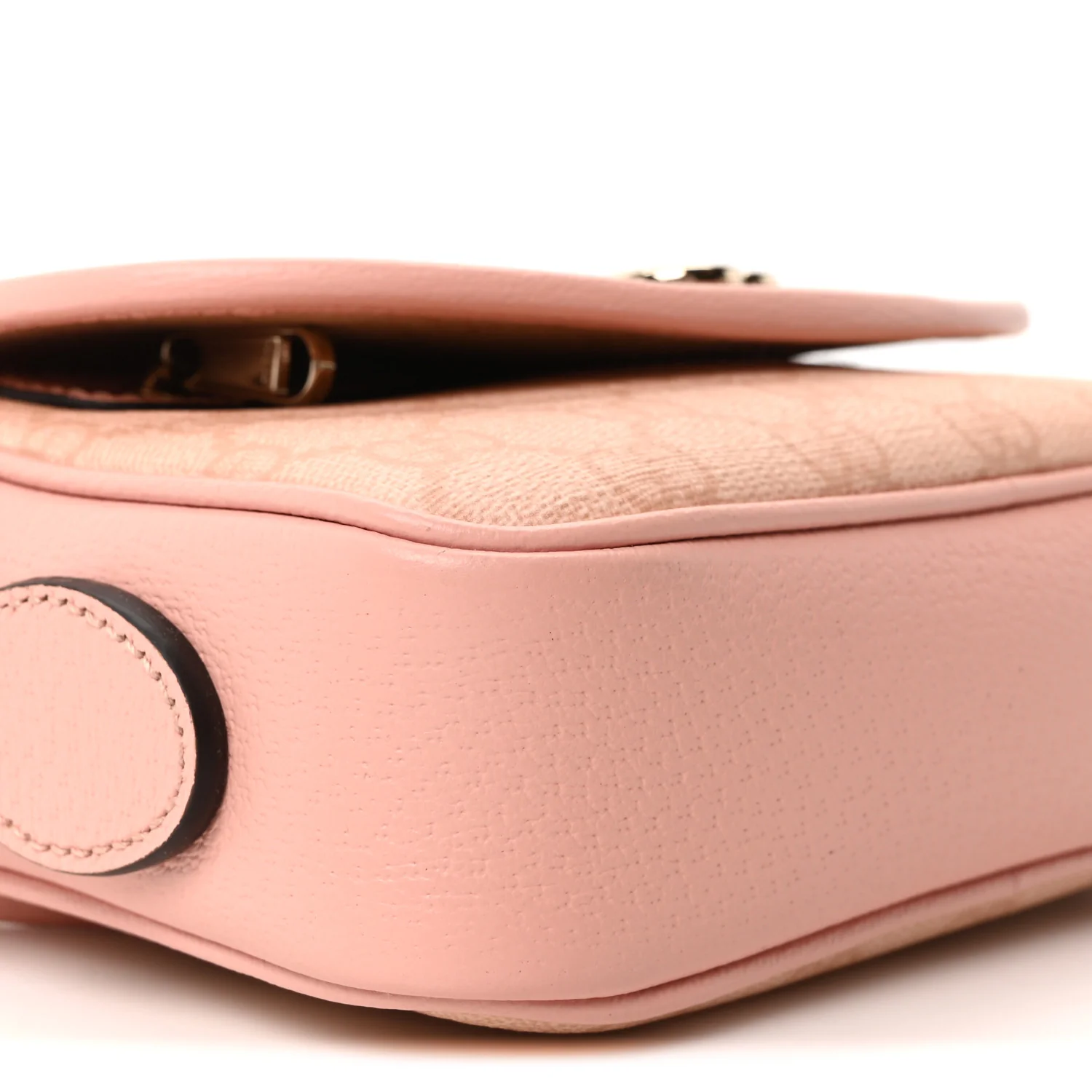 GG Supreme Monogram Textured Dollar Calfskin Mini Ophidia Flap Shoulder Bag Rose Pink