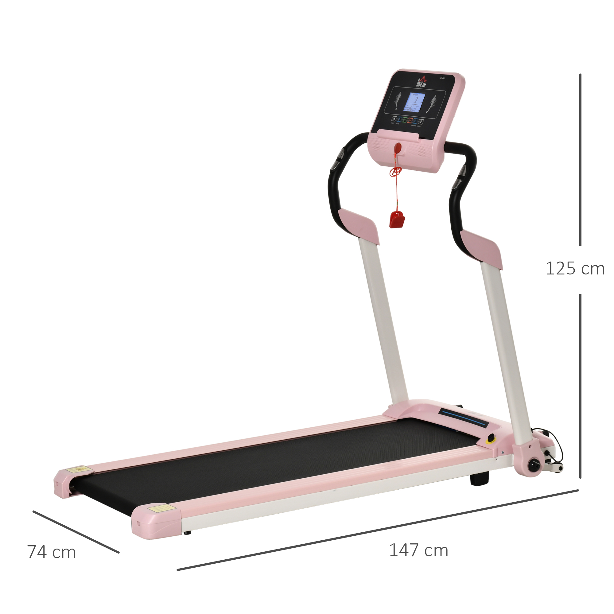 HOMCOM loopband opvouwbaar elektrisch 400 W 1-12 km/u 1.5HP mobiele telefoon houder roze