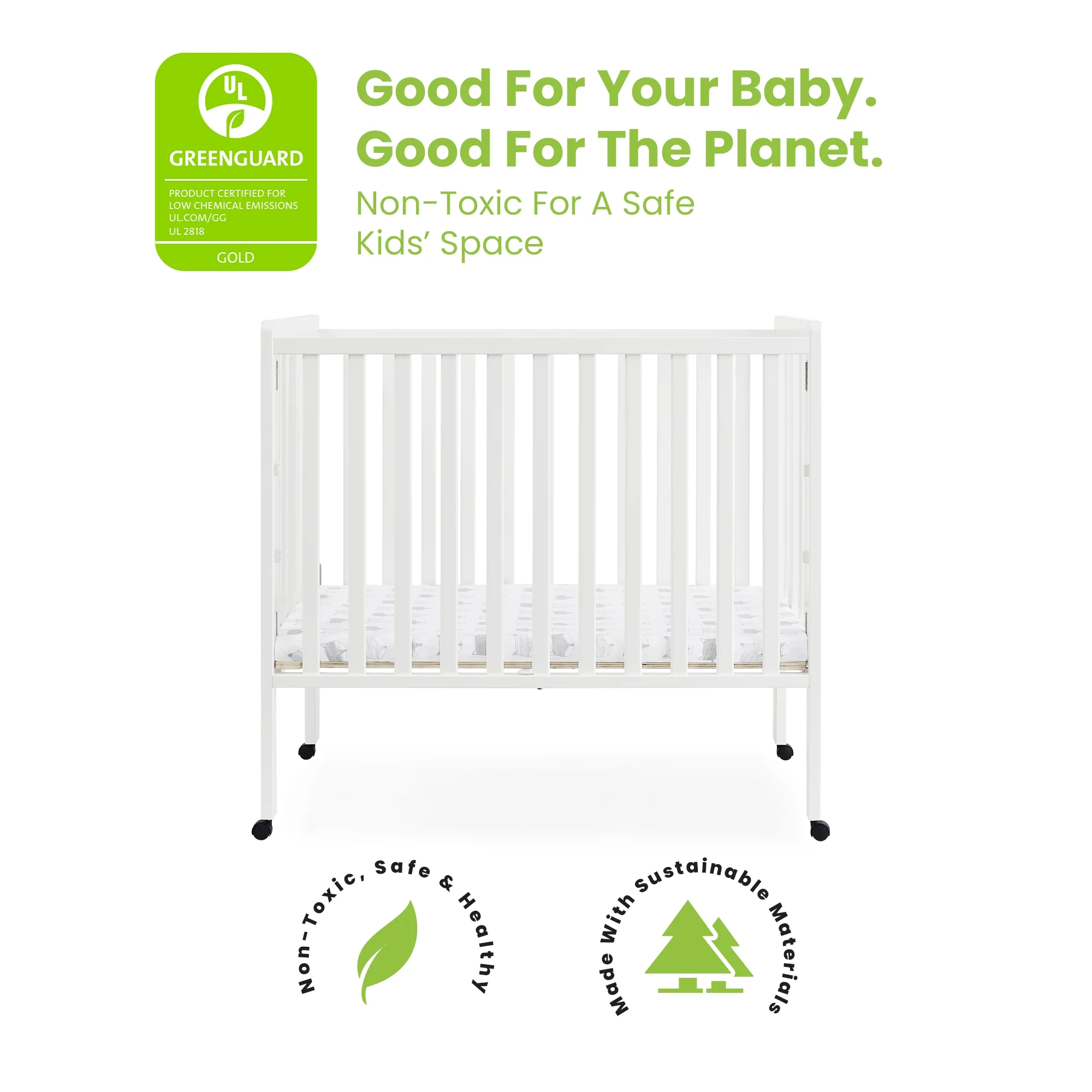 Lee Portable Folding Mini Crib with 1.5-Inch Mattress Greenguard Gold Certified, Bianca White(Bianca White/Single) - Image 8