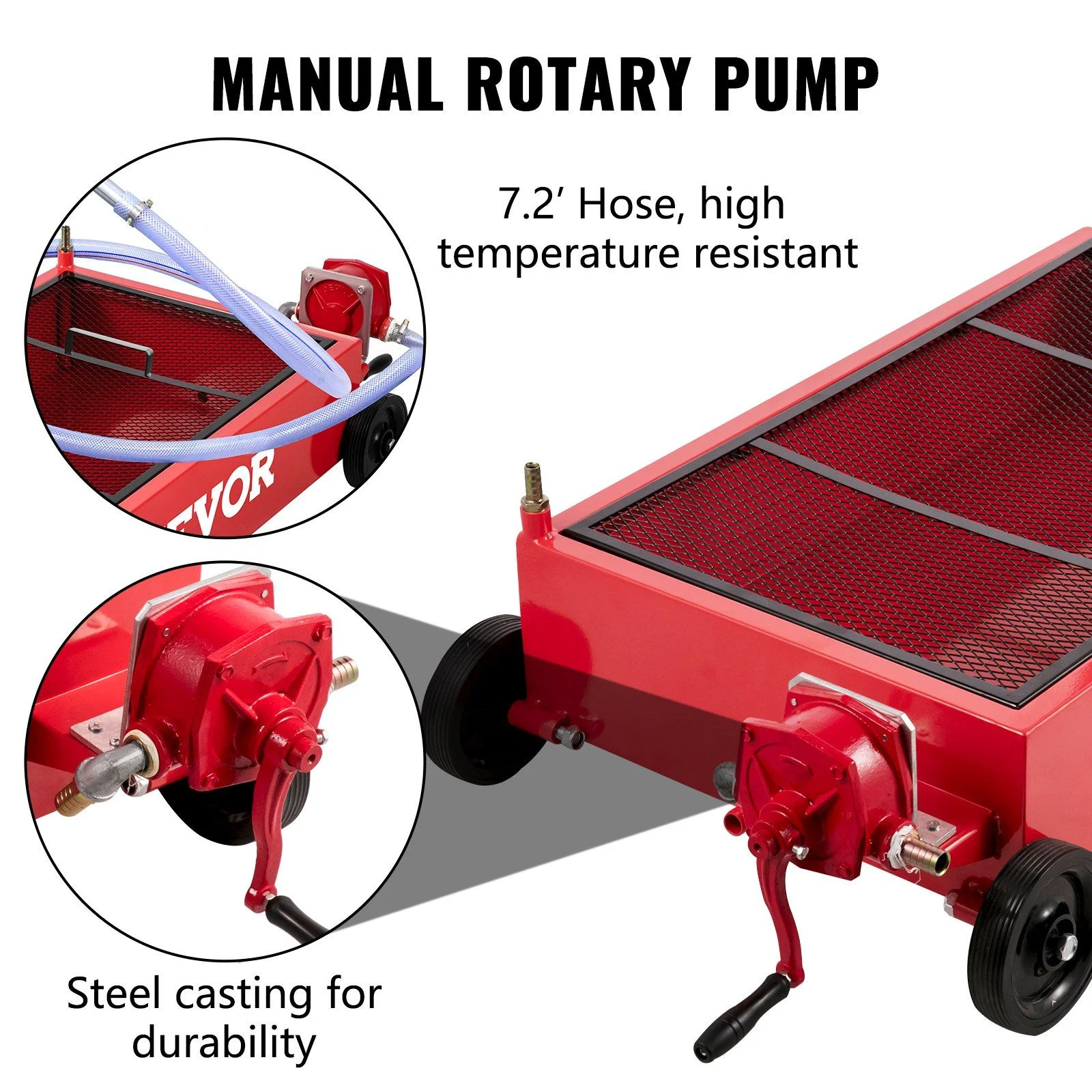 Large 20 Gallon Oil Drain Pan 76L Capacity, Includes Pump, Hose Swivel Wheels, Low Profile Oil Change Tank for Cars, SUVs, Trucks - Image 4