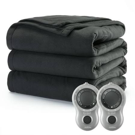 Sunbeam Heated Electric Blanket, Bedding, Queen, Fleece, Ultimate Grey