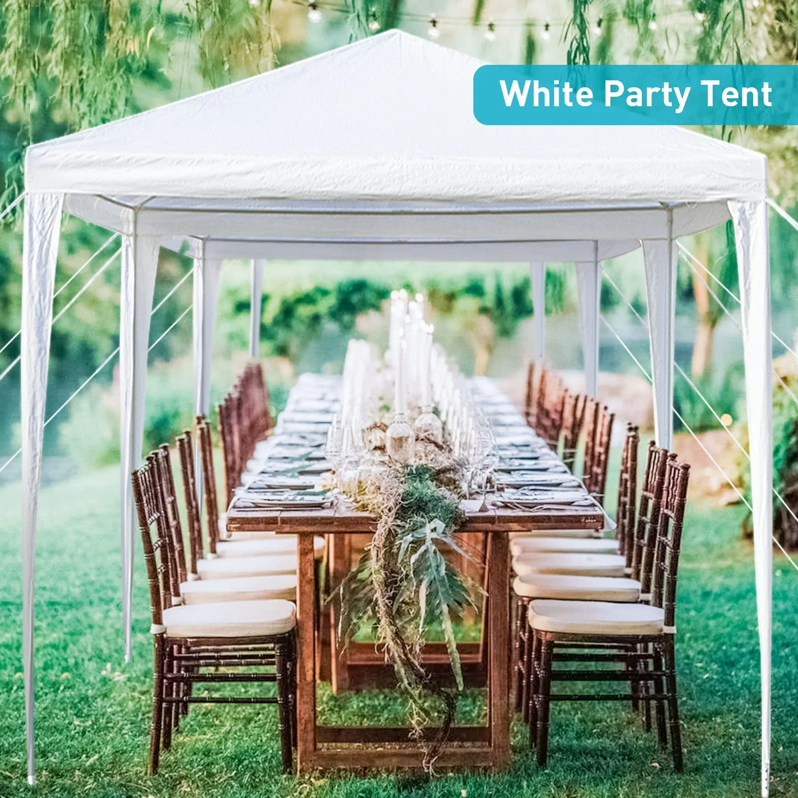 10'x30' Heavy Duty Outside Party Tent, Waterproof Event Tent for Beach Wedding Camping, Durable Outdoor Event Tent for Patio Garden BBQ Shelter, White - Image 9