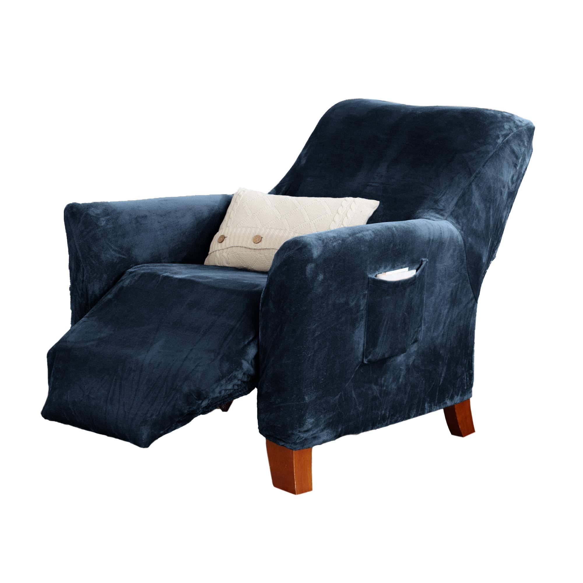 Velvet Stretch Slipcover - Gale Collection Recliner / Dark Denim Blue