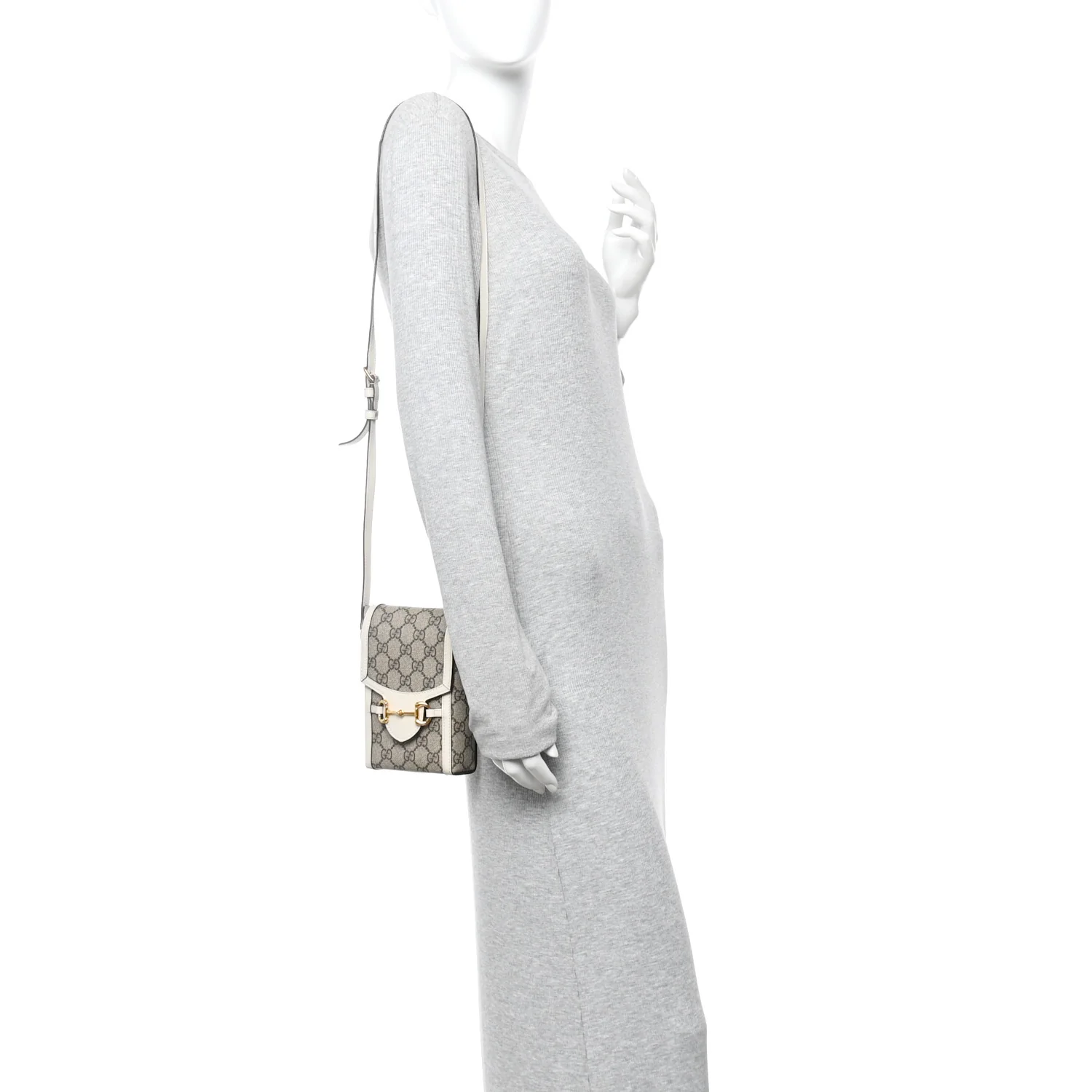 GG Supreme Monogram Azalea Calfskin Mini Horsebit 1955 Crossbody Bag Beige Ebony Mystic White