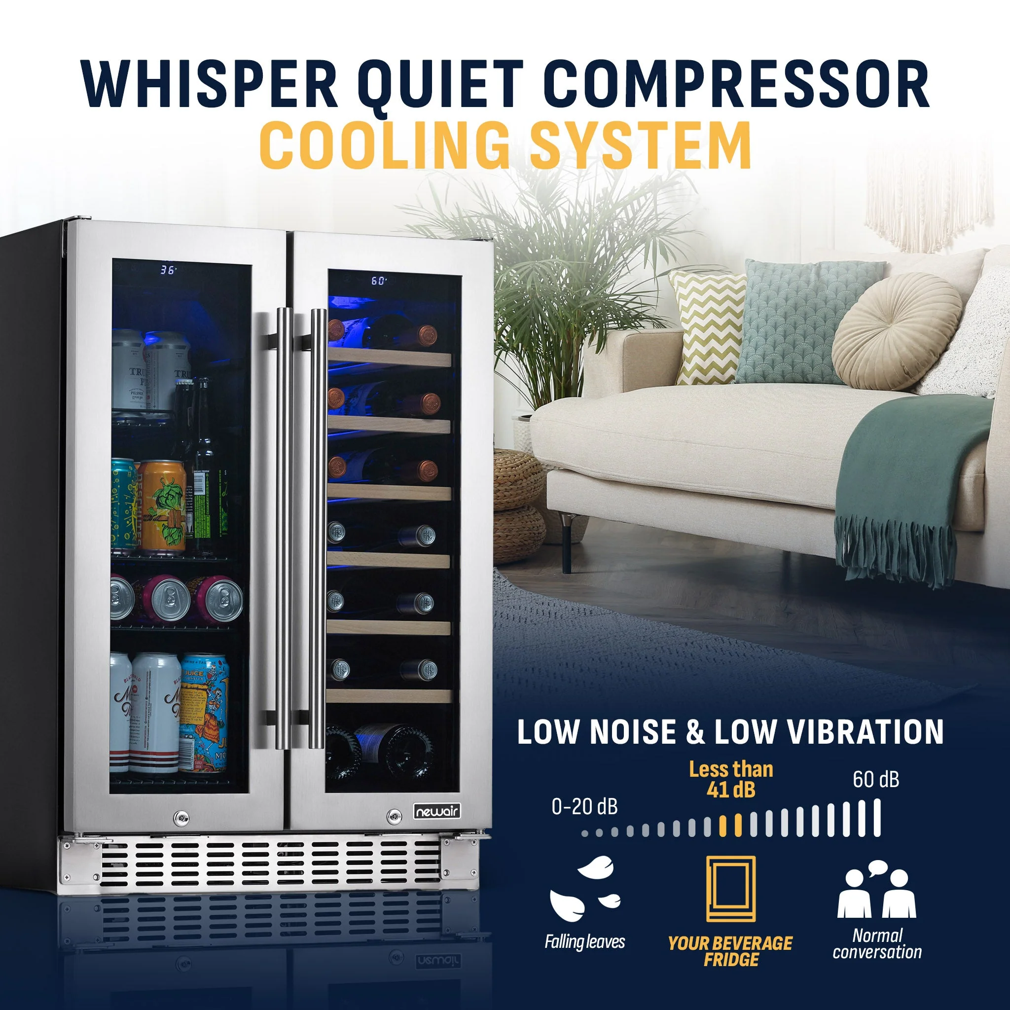 Newair 58-Can, 18-Bottle Premium Built-in Dual Zone Beverage Fridge - 24