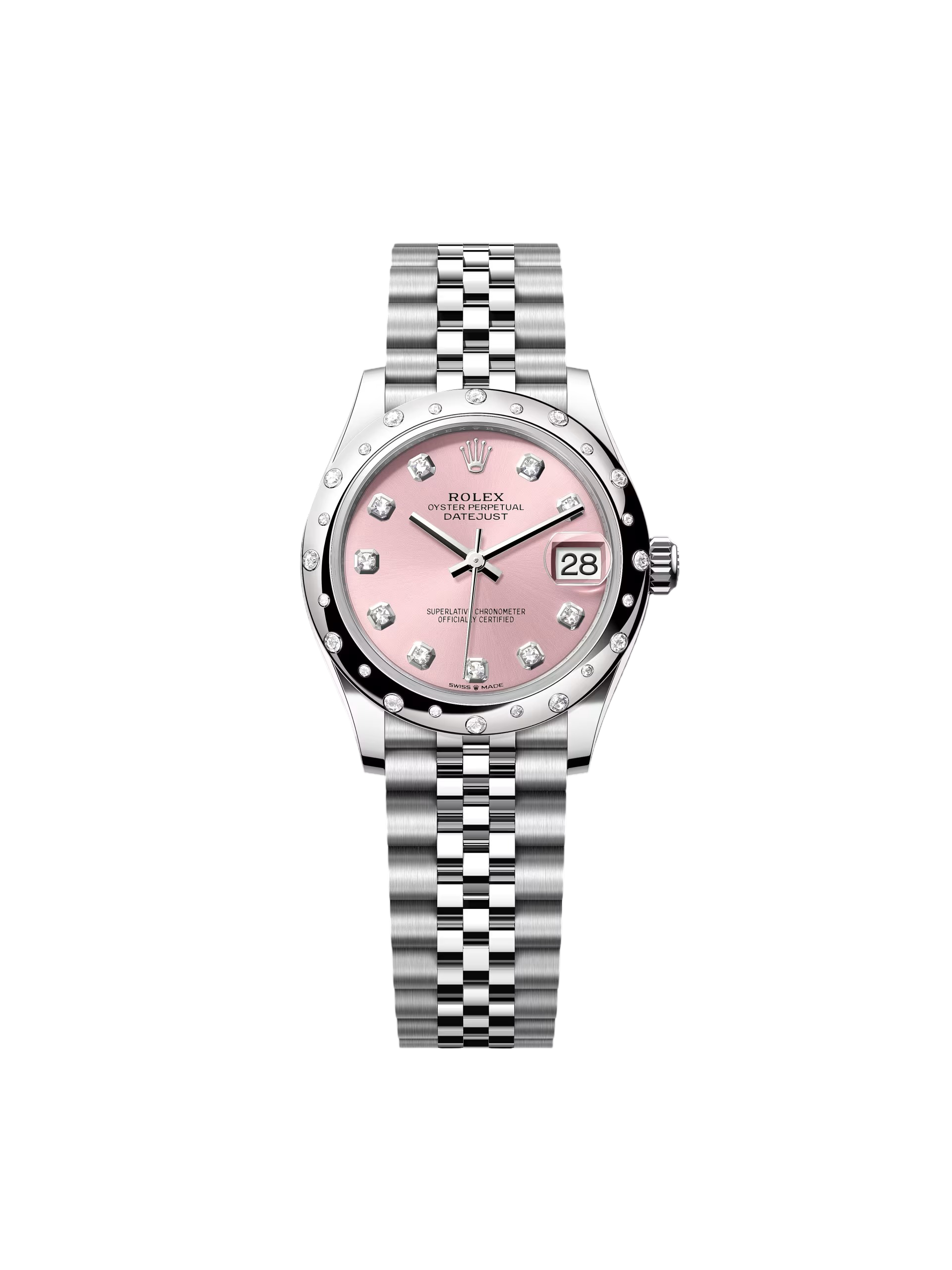【Super Clone】RLX Datejust m278344-0033/0034 Pink Dial 31mm Domed Diamond Oyster Watch