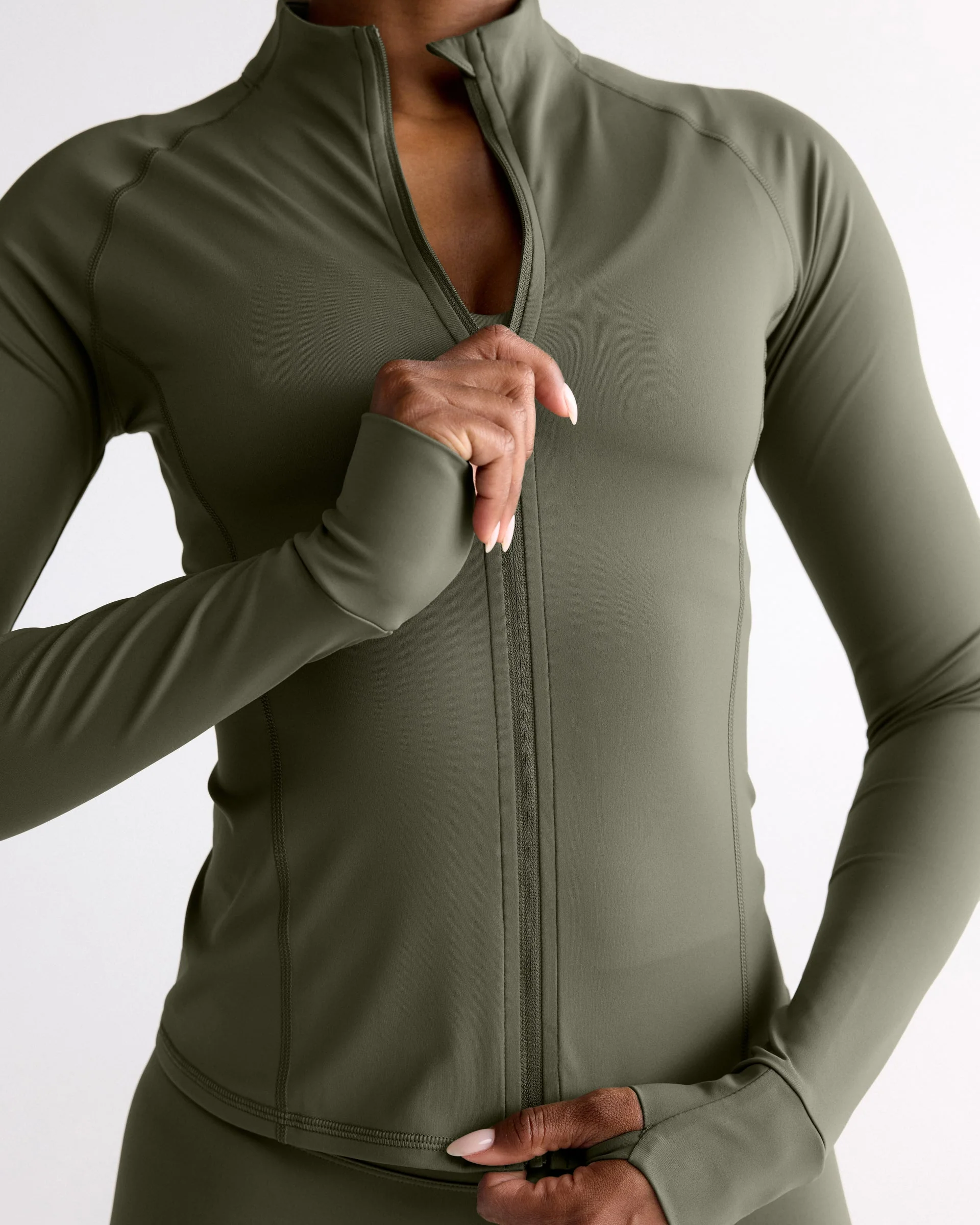 Ultimate Long Sleeve Zip Up Top - Olive Green