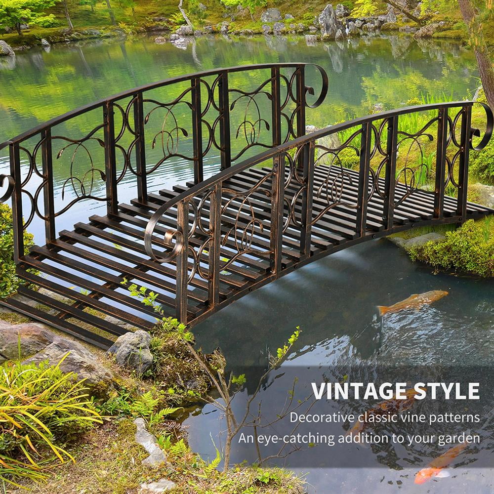 GVN Bridge, Garden Bridge,Metal Arch Backyard Garden Bridge with 660 lbs. Weight Capacity, Safety Siderails, Black