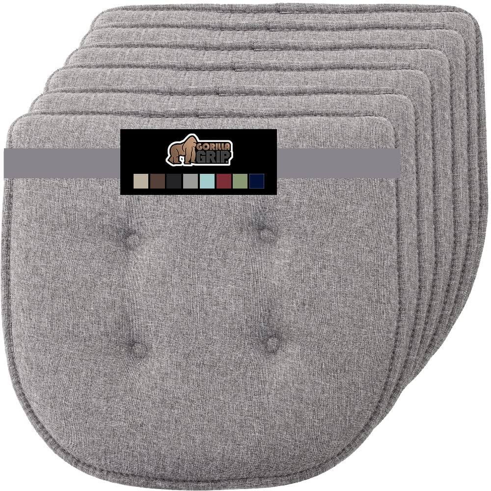 Gorilla Grip Tufted Memory Foam Chair Cushions, Set of 6 Comfortable Pads for Dining Room, Slip Resistant Backing, Washable K