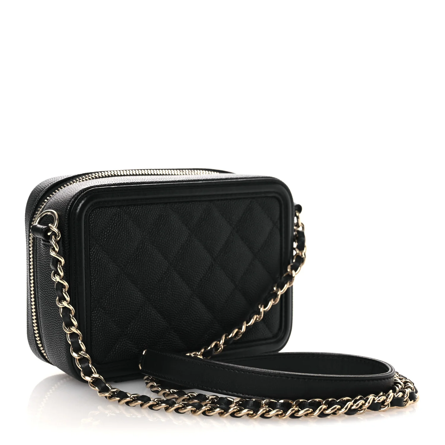 Caviar Quilted CC Filigree Vanity Clutch With Chain Black