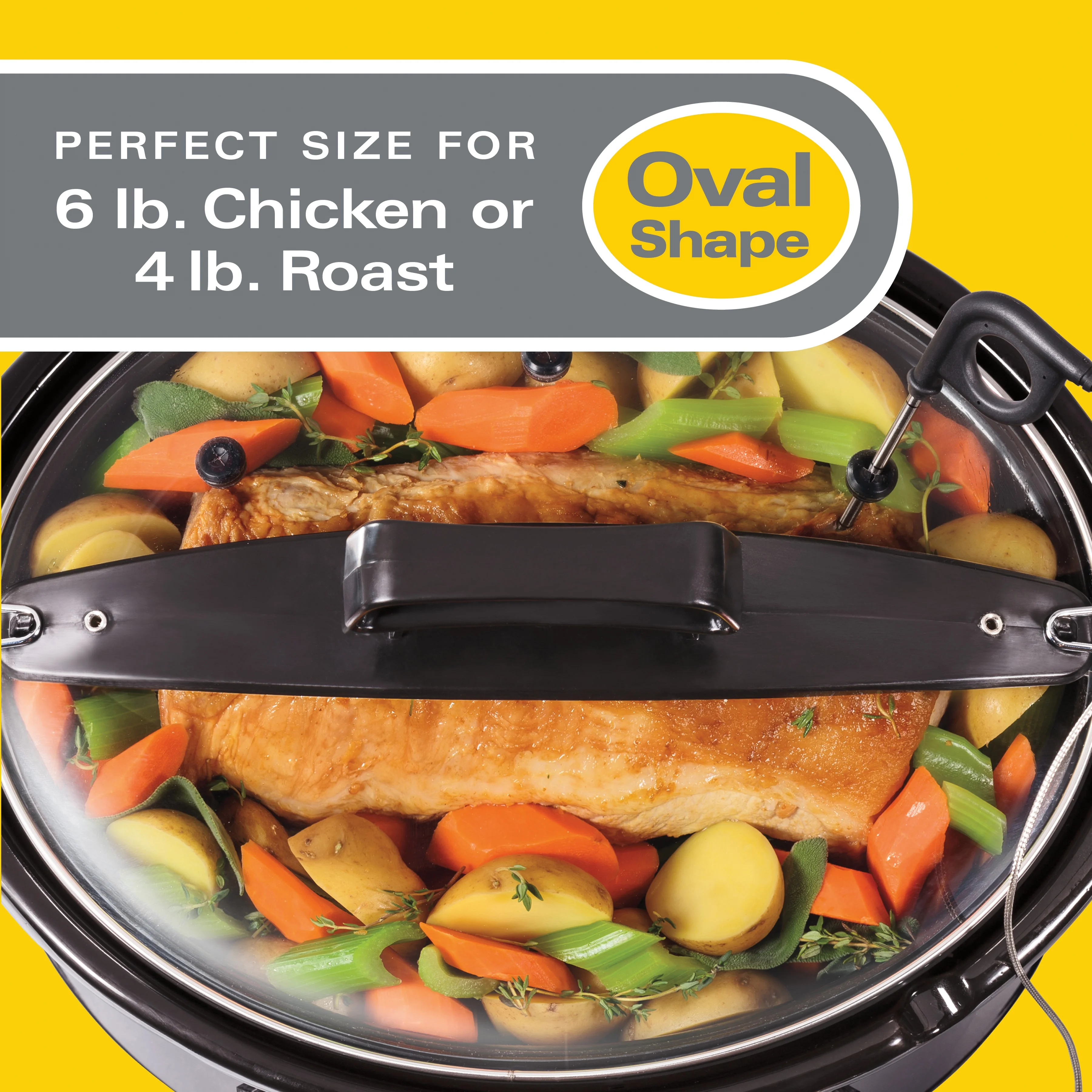 Hamilton Beach 6 Qt Programmable Slow Cooker with Temperature Probe, Stoneware Crock with Removable Pot, Stainless Steel
