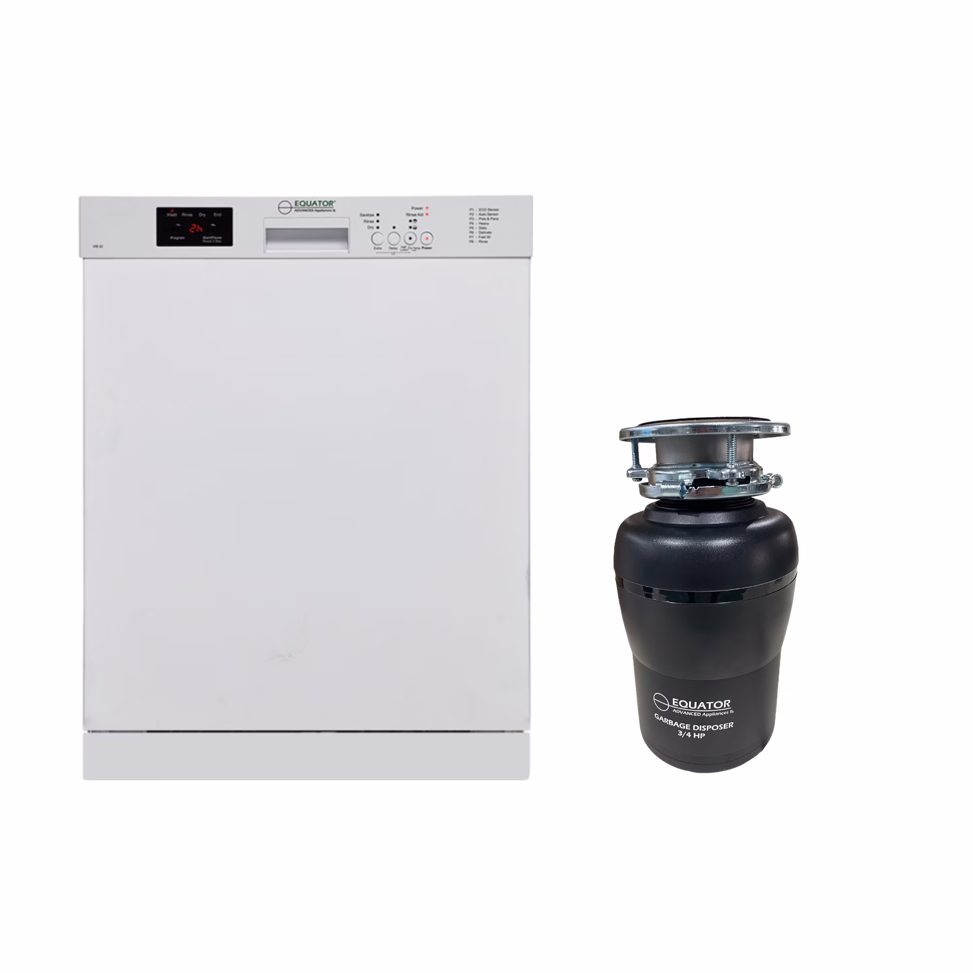 Equator 24 in Dishwasher 14 Place + 3/4 HP Garbage Disposer QUIET 51db 110V