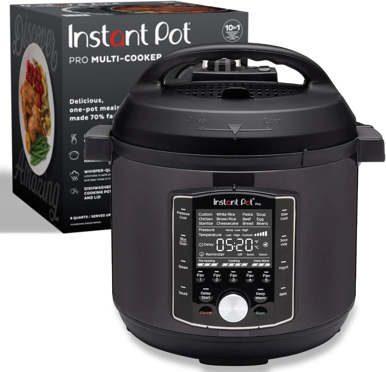 Instant Pot Pro (8 L) 10 en 1 : autocuiseur, mijoteuse, cuiseur à riz/céréales, cuiseur vapeur, fonction sauté